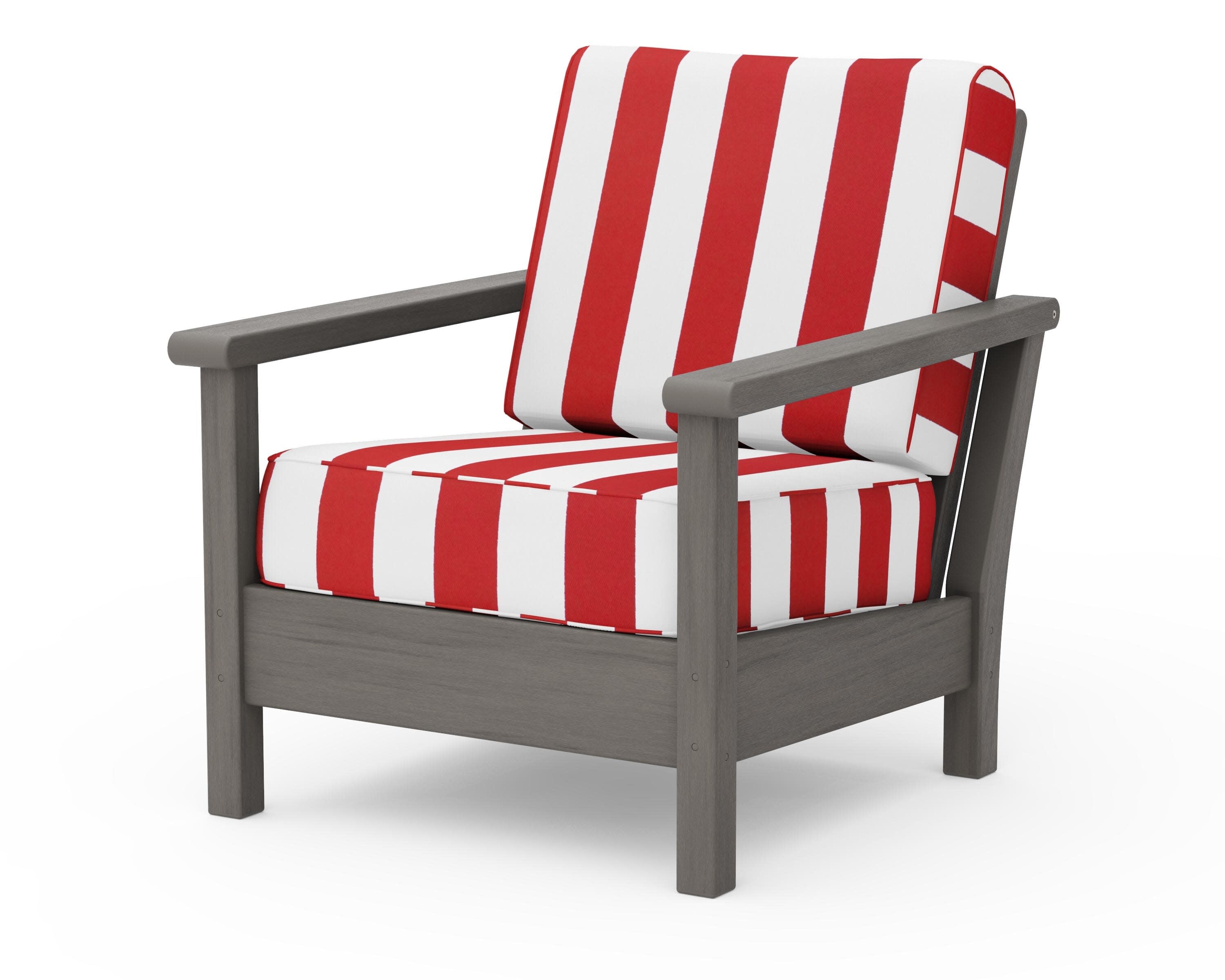 Harbour Deep Seating Chair in Driftwood / Cabana Stripe Crimson