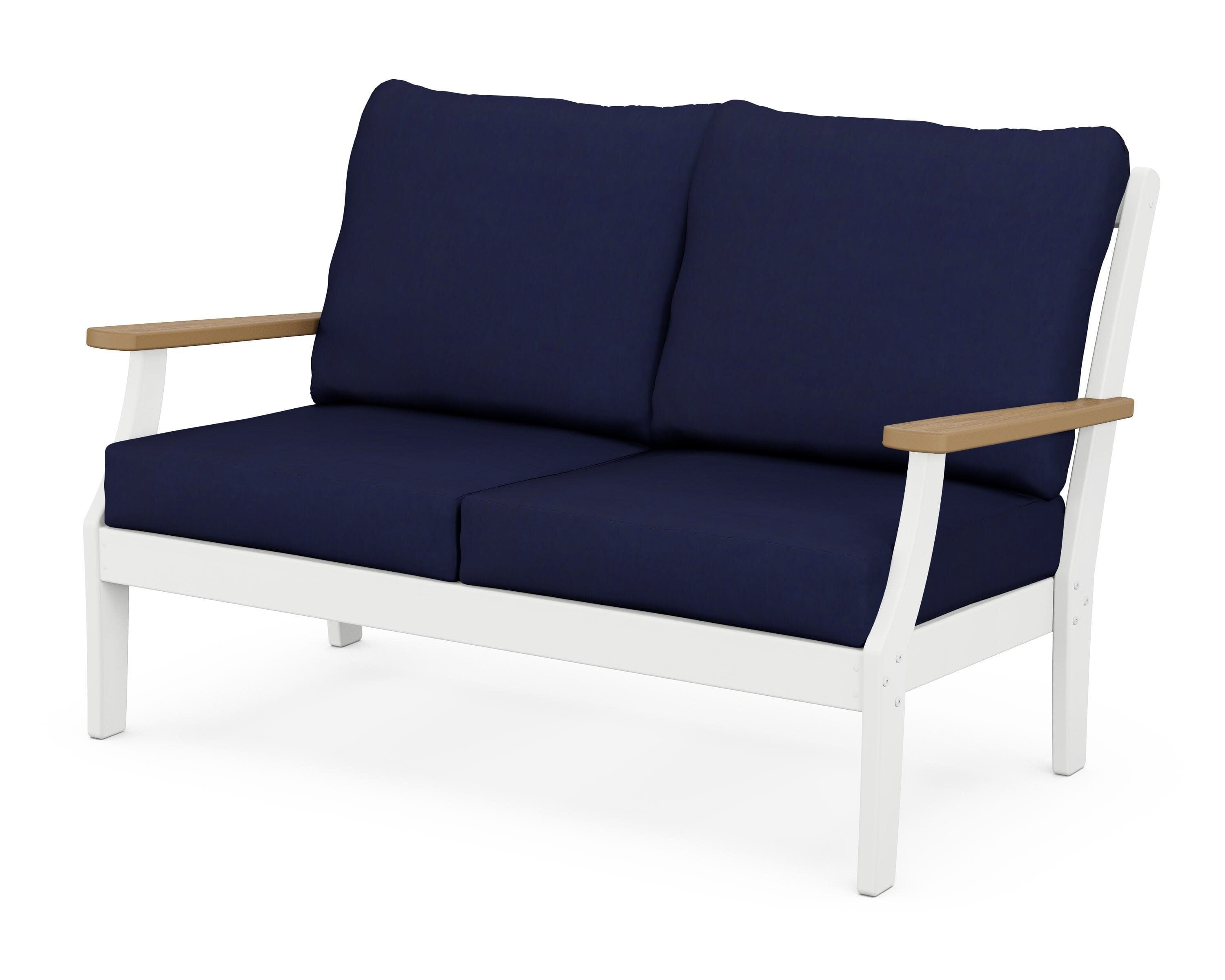 Braxton Deep Seating Loveseat in White / Natural / Navy
