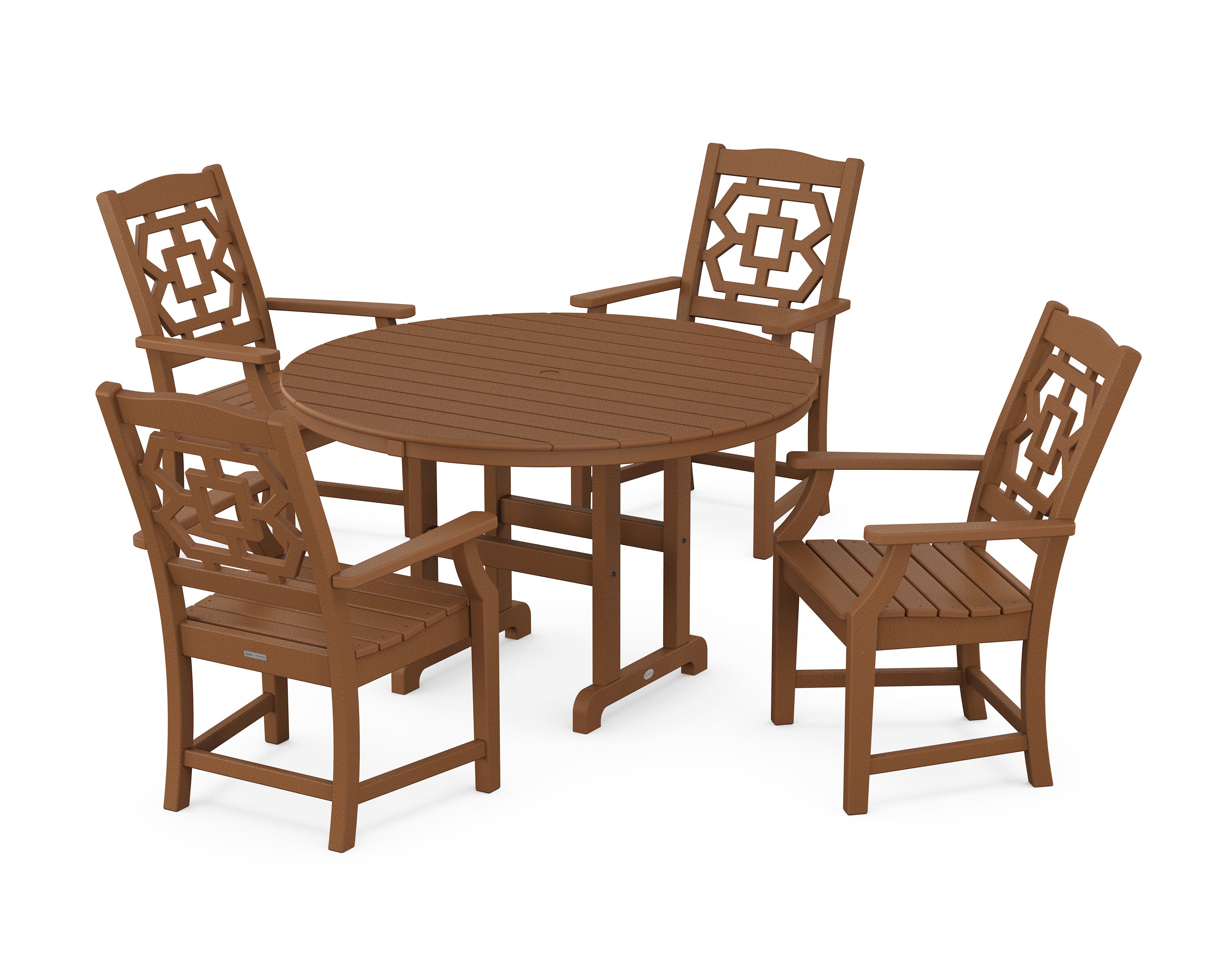 Chinoiserie 5-Piece Round Farmhouse Dining Set in Teak