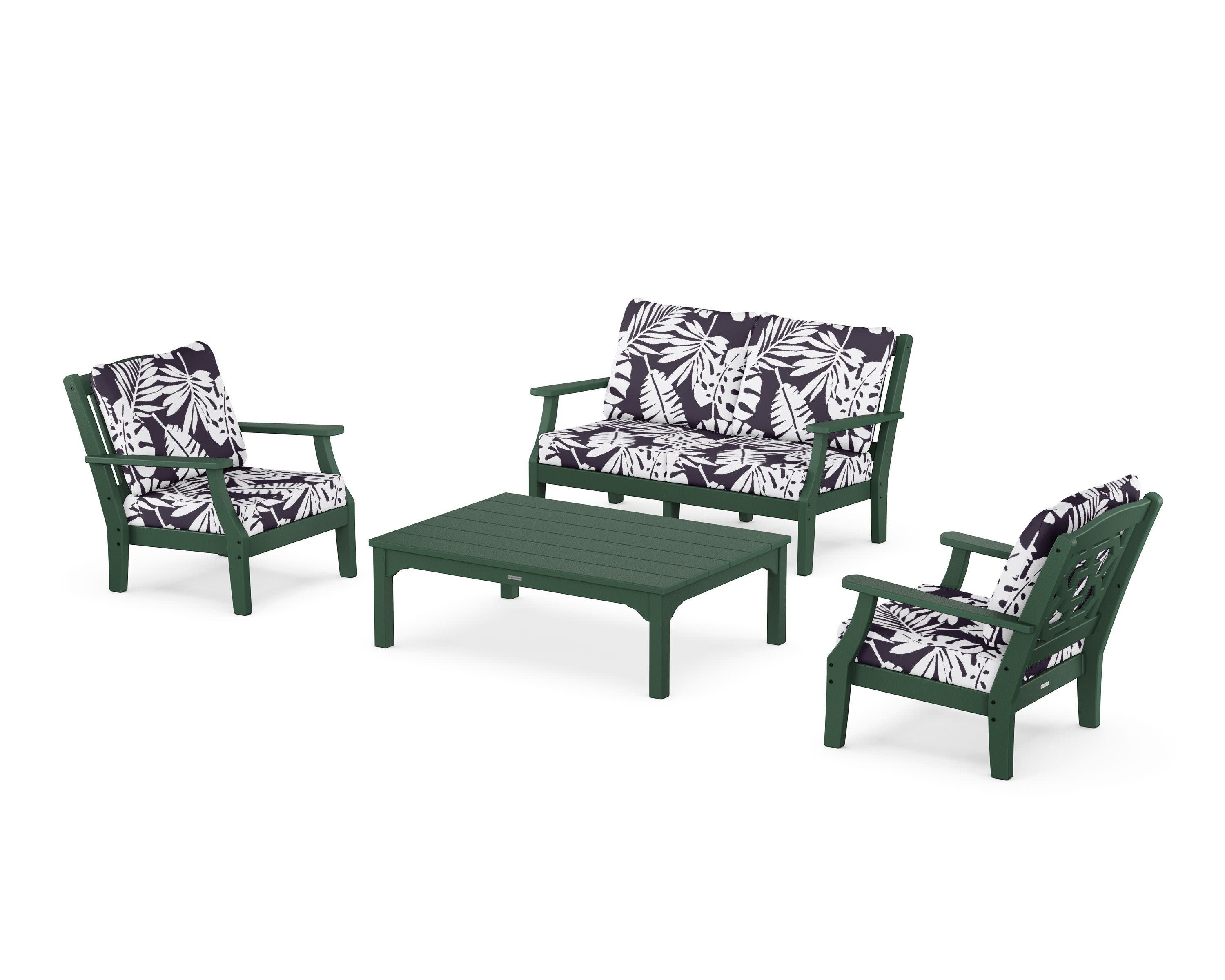 Chinoiserie 4-Piece Deep Seating Set with Loveseat in Green / Leaf Navy