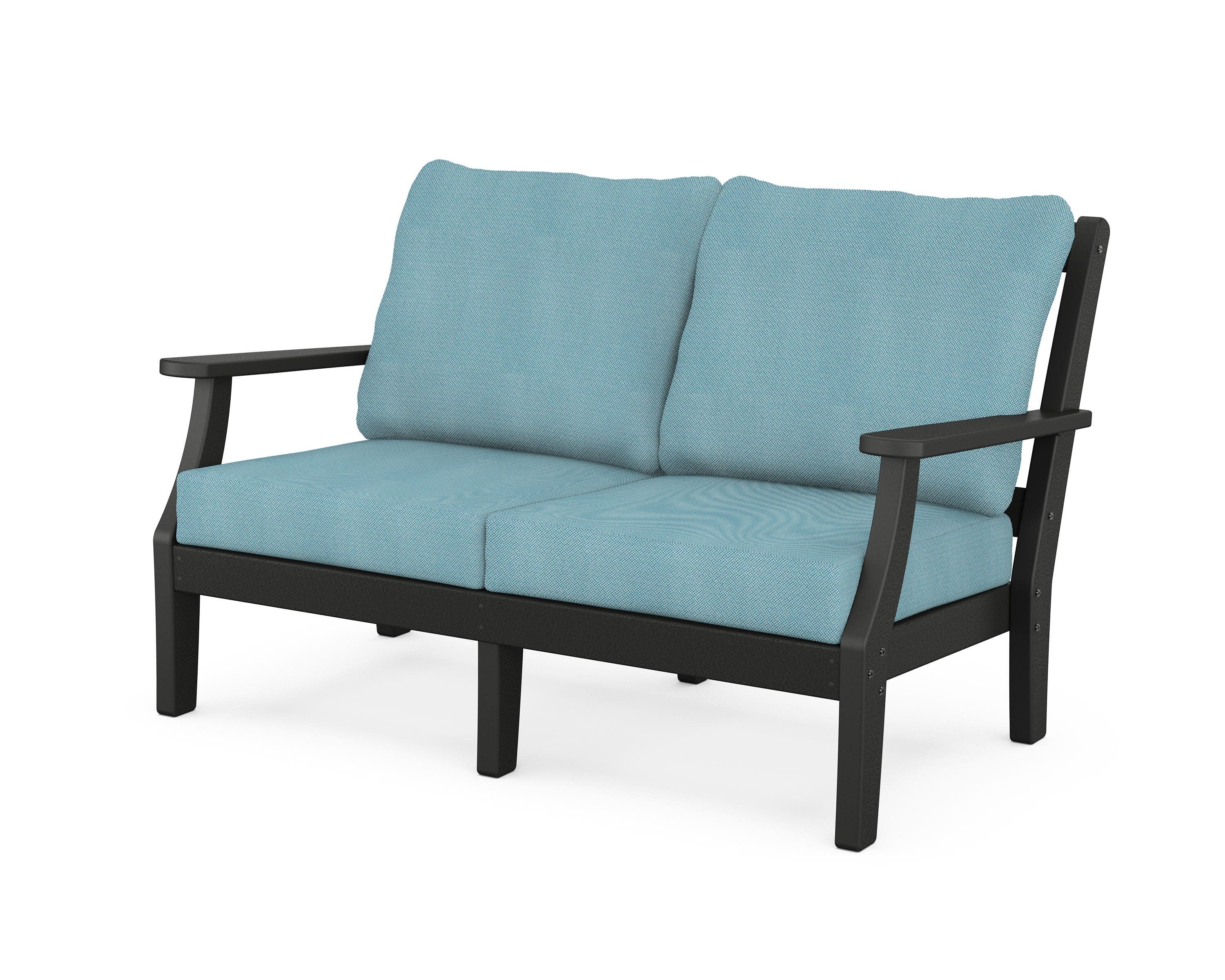 Chinoiserie Deep Seating Loveseat in Black / Lattice Sky Blue