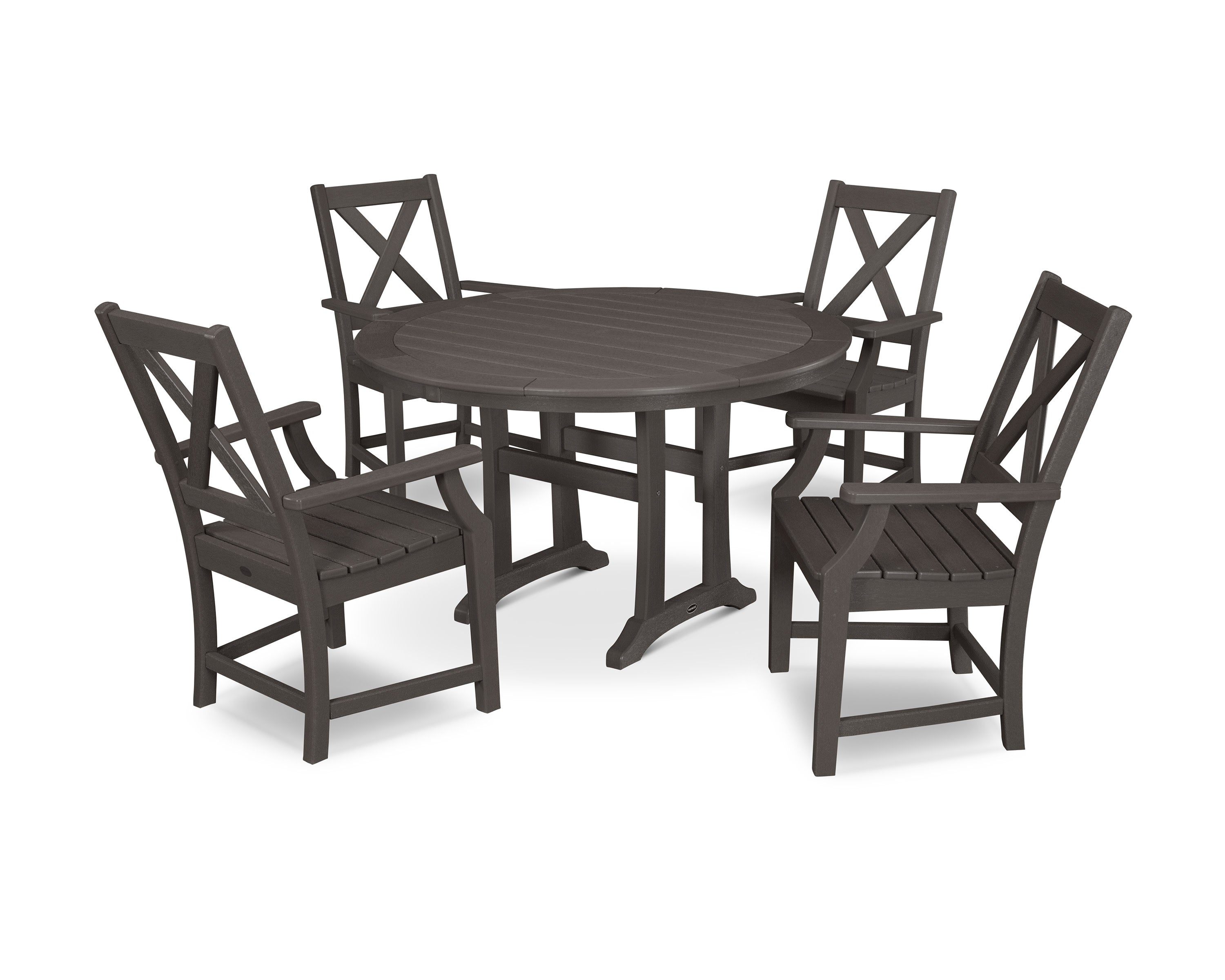 Braxton 5-Piece Nautical Trestle Arm Chair Dining Set in Vintage Coffee