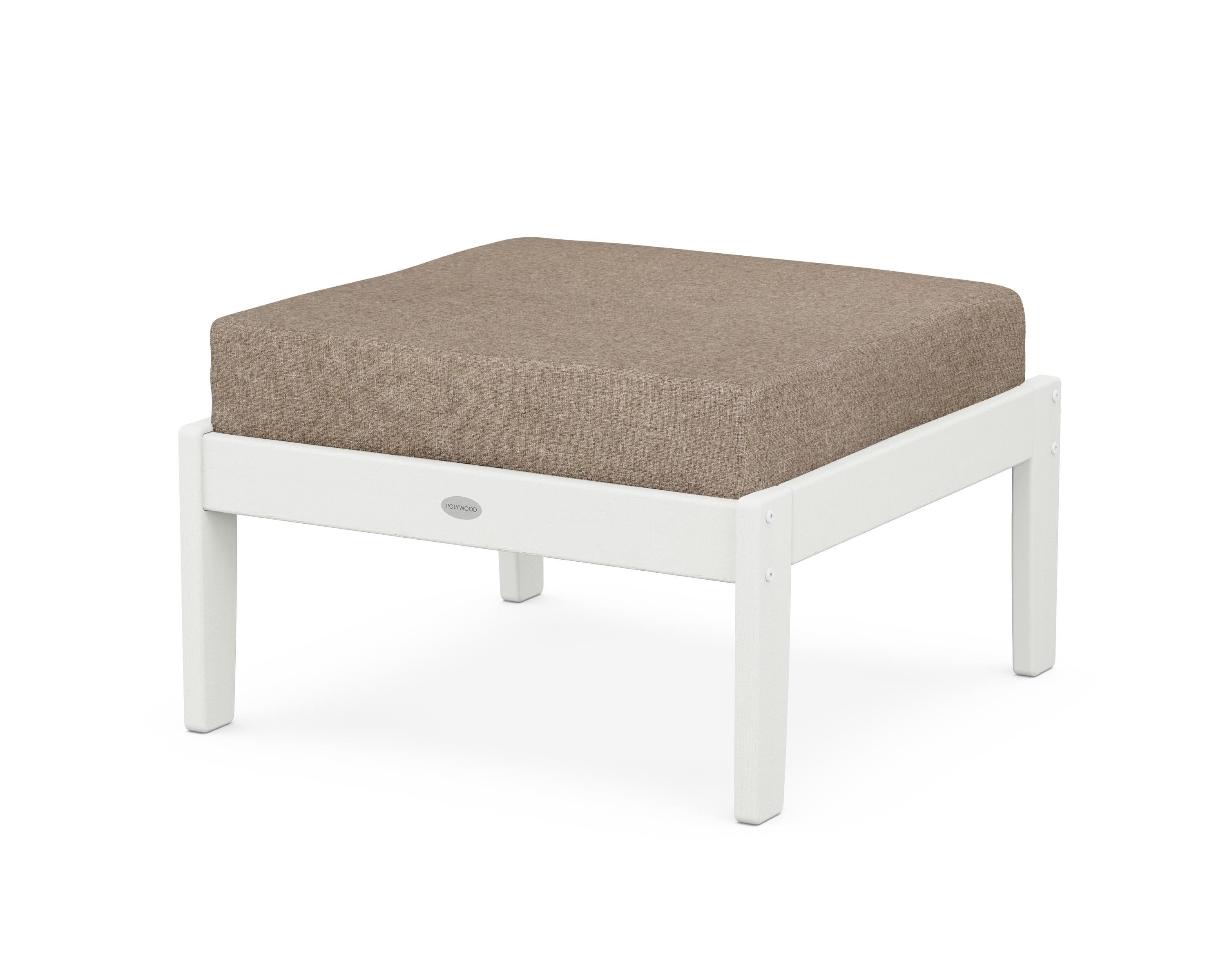 Braxton Deep Seating Ottoman in Vintage White / Spiced Burlap