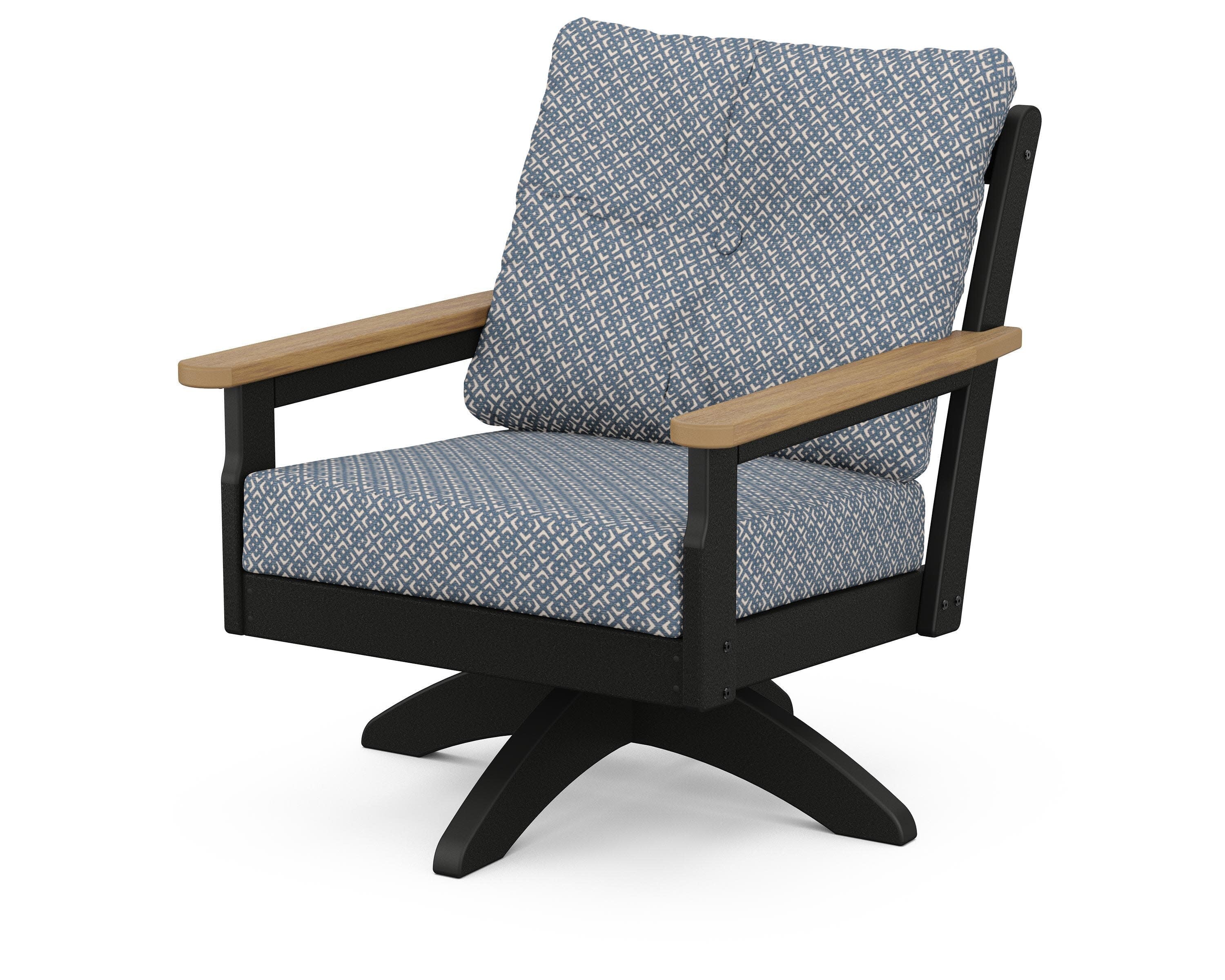 Vineyard Deep Seating Swivel Chair in Black / Natural / Hopscotch