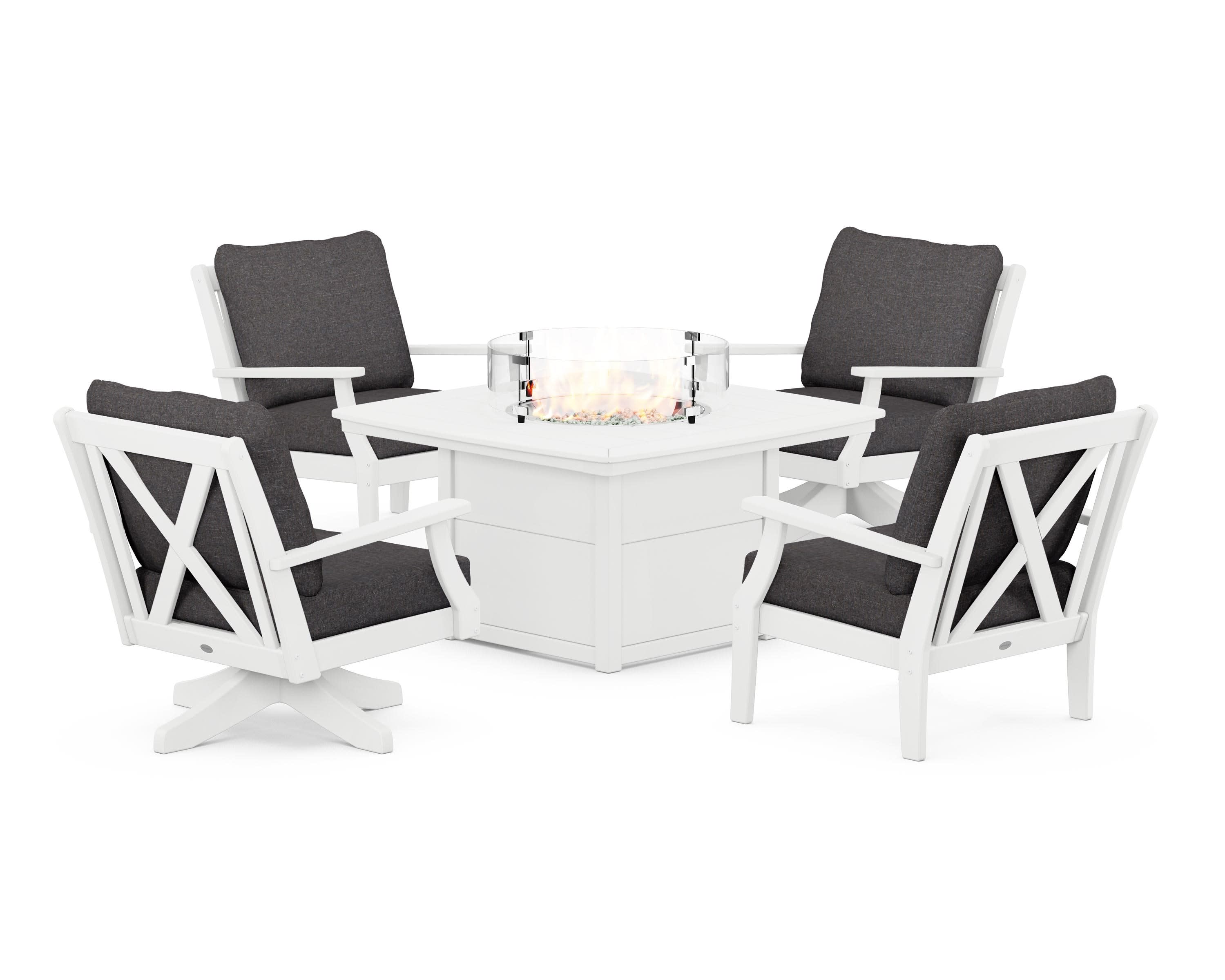 Braxton 5-Piece Deep Seating Set with Fire Table in White / Ash Charcoal