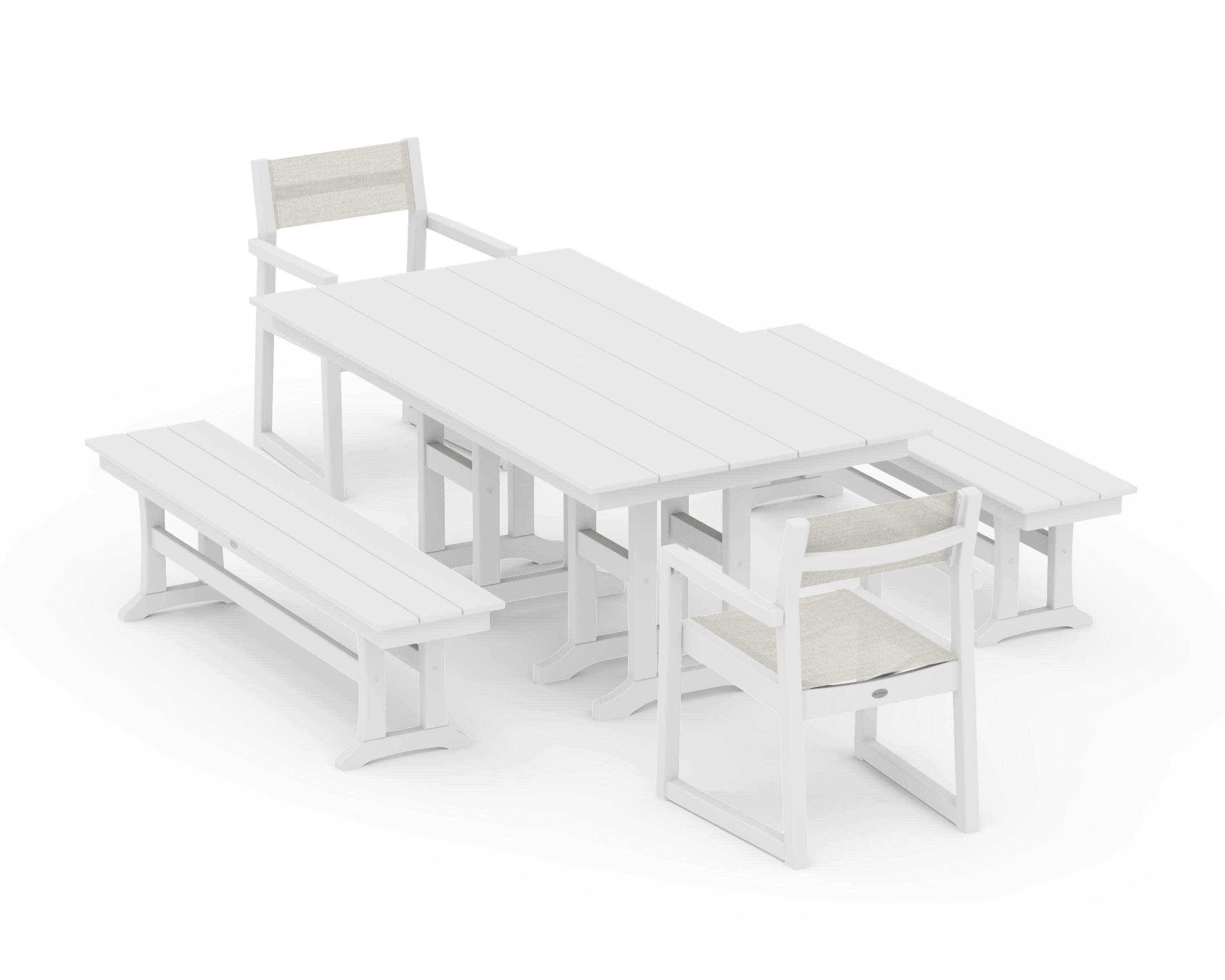 EDGE Sling Arm Chair 5-Piece Farmhouse Dining Set with Benches