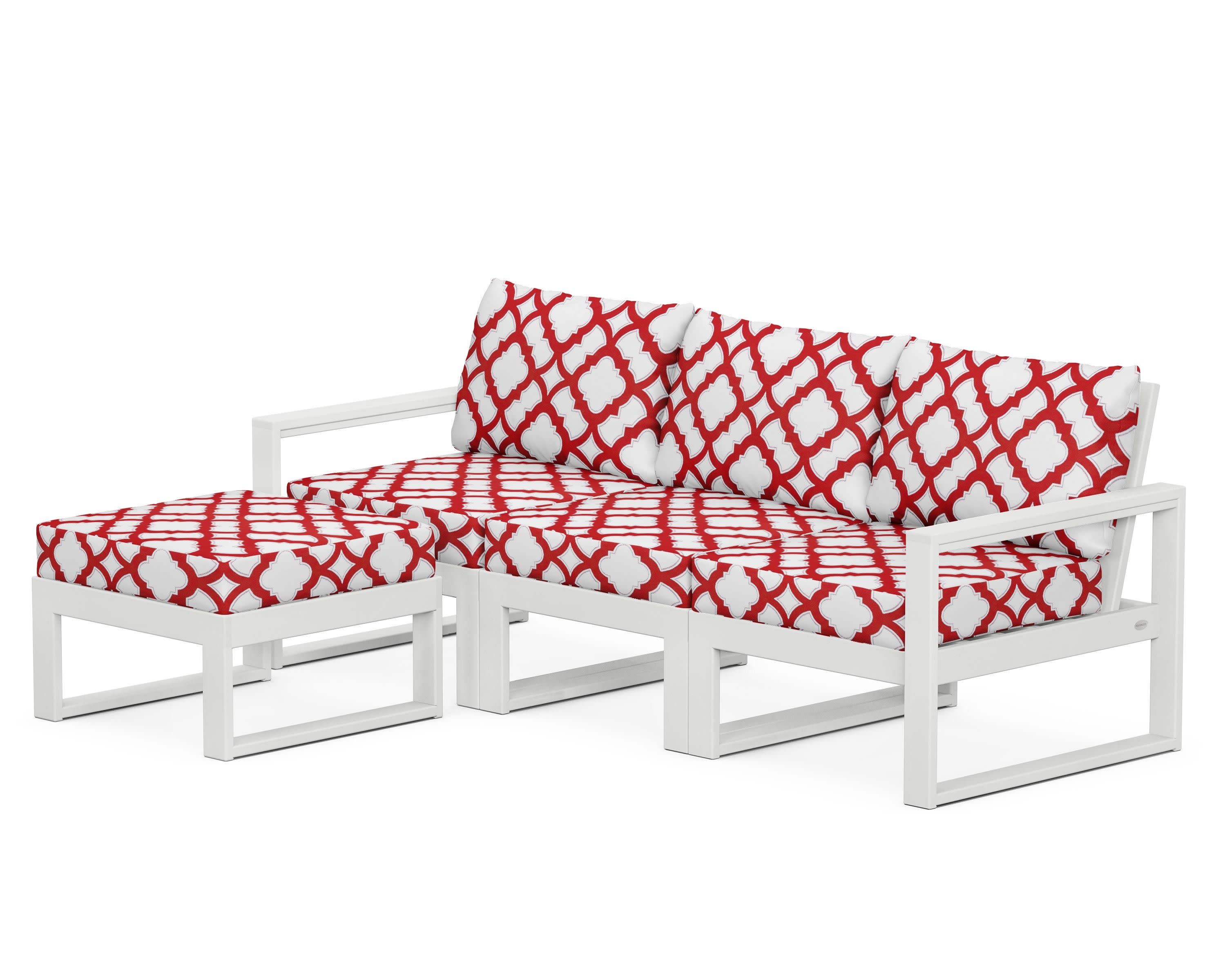 EDGE 4-Piece Modular Deep Seating Set with Ottoman in White / Trellis Crimson