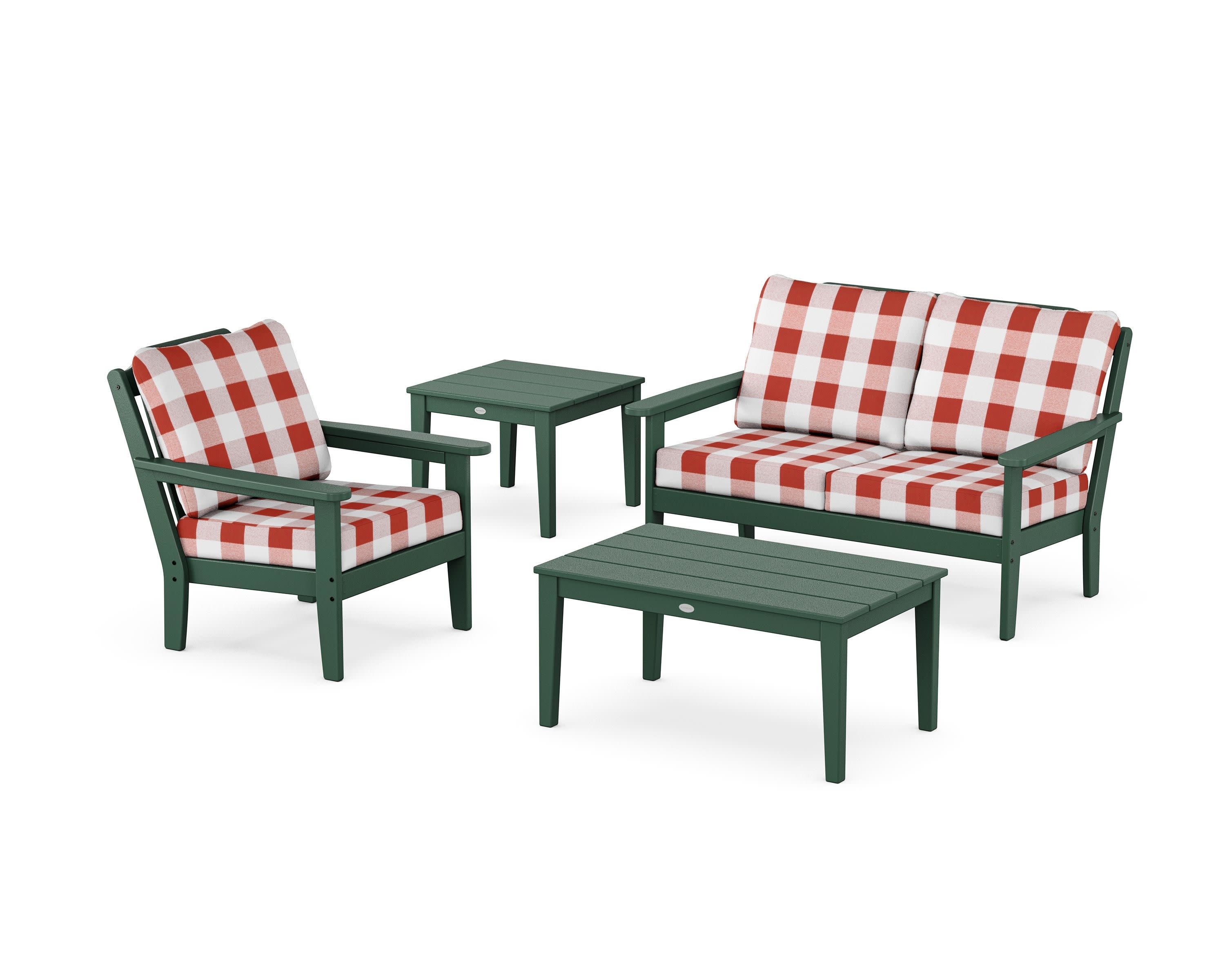 Wovendale 4-Piece Deep Seating Set in Green / Buffalo Plaid Crimson