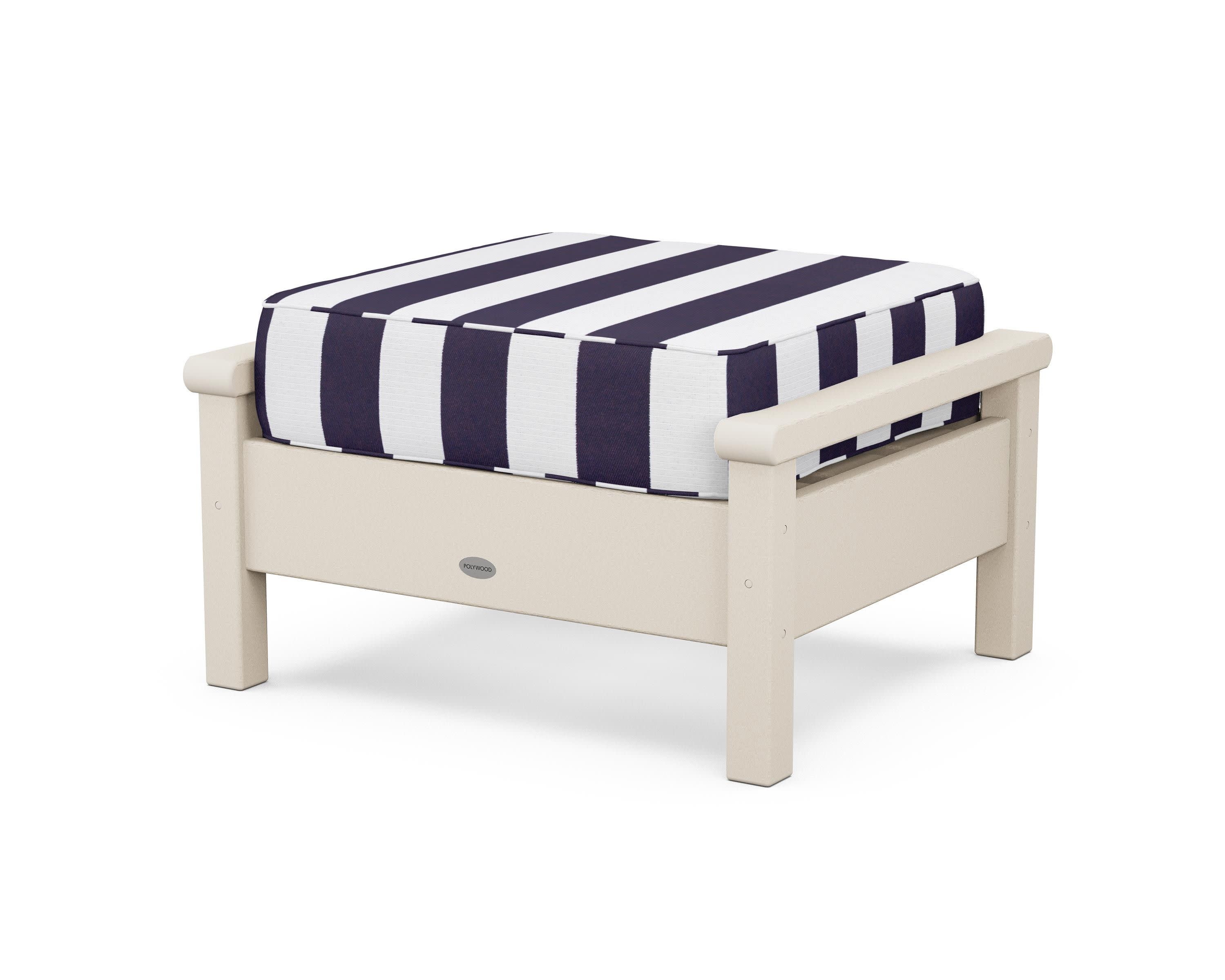 Harbour Deep Seating Ottoman in Sand / Cabana Stripe Navy