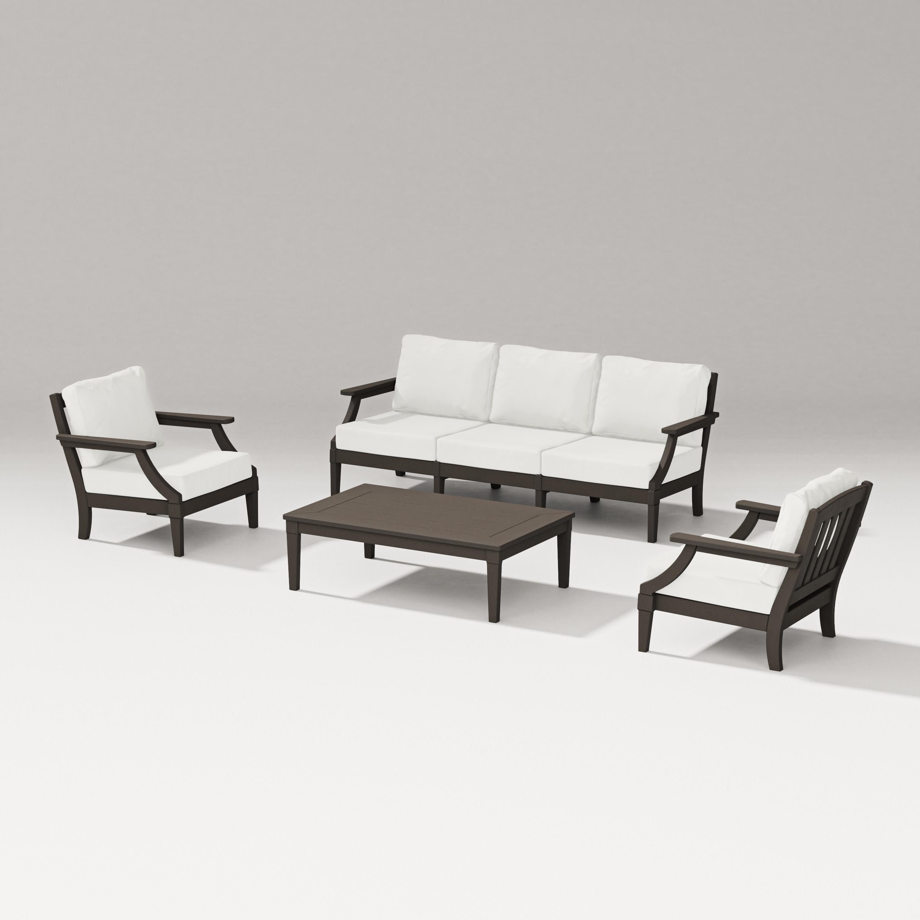 Estate 4-Piece Lounge Sofa Set in Vintage Coffee / Natural Linen