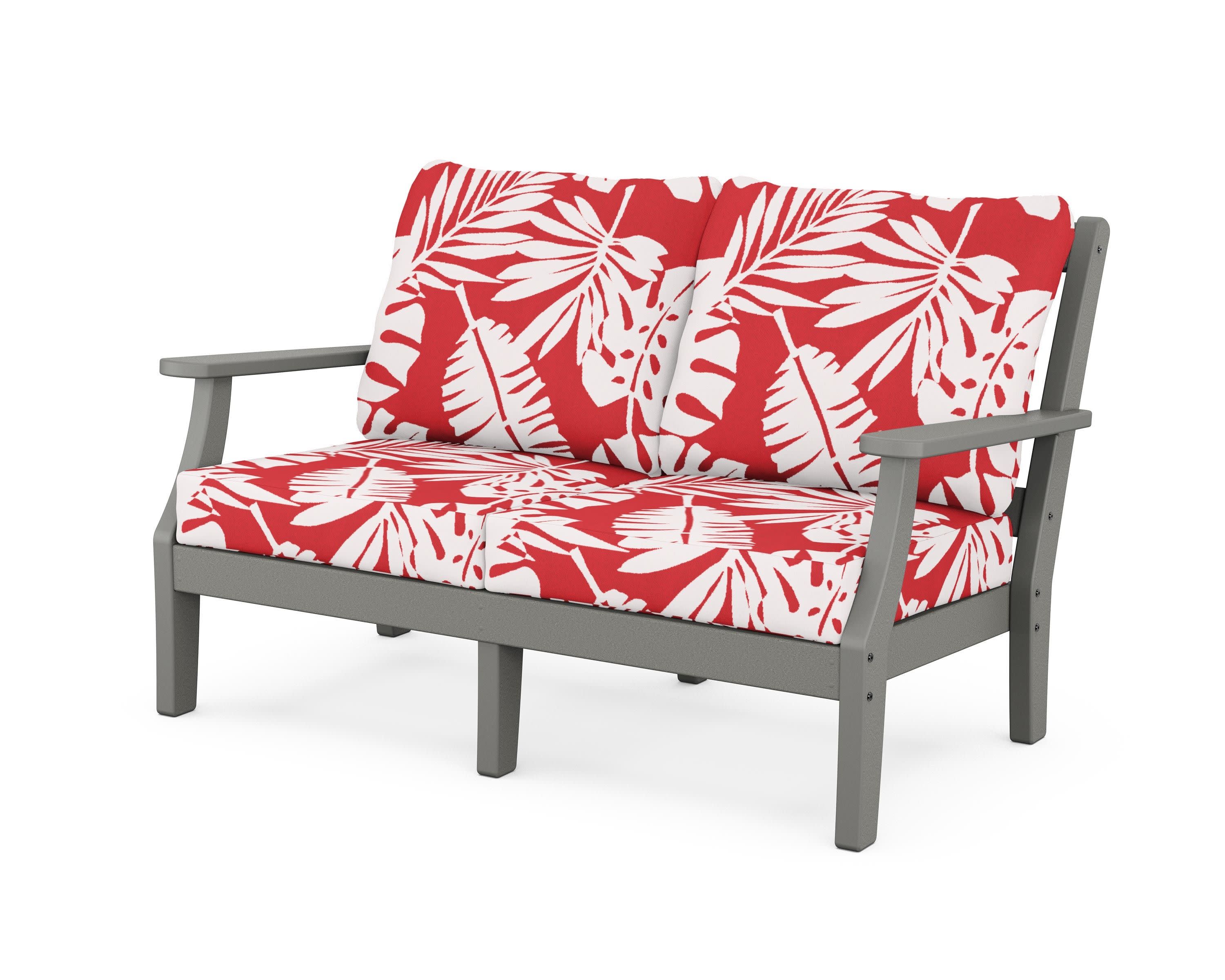 Chinoiserie Deep Seating Loveseat in Slate Grey / Leaf Crimson
