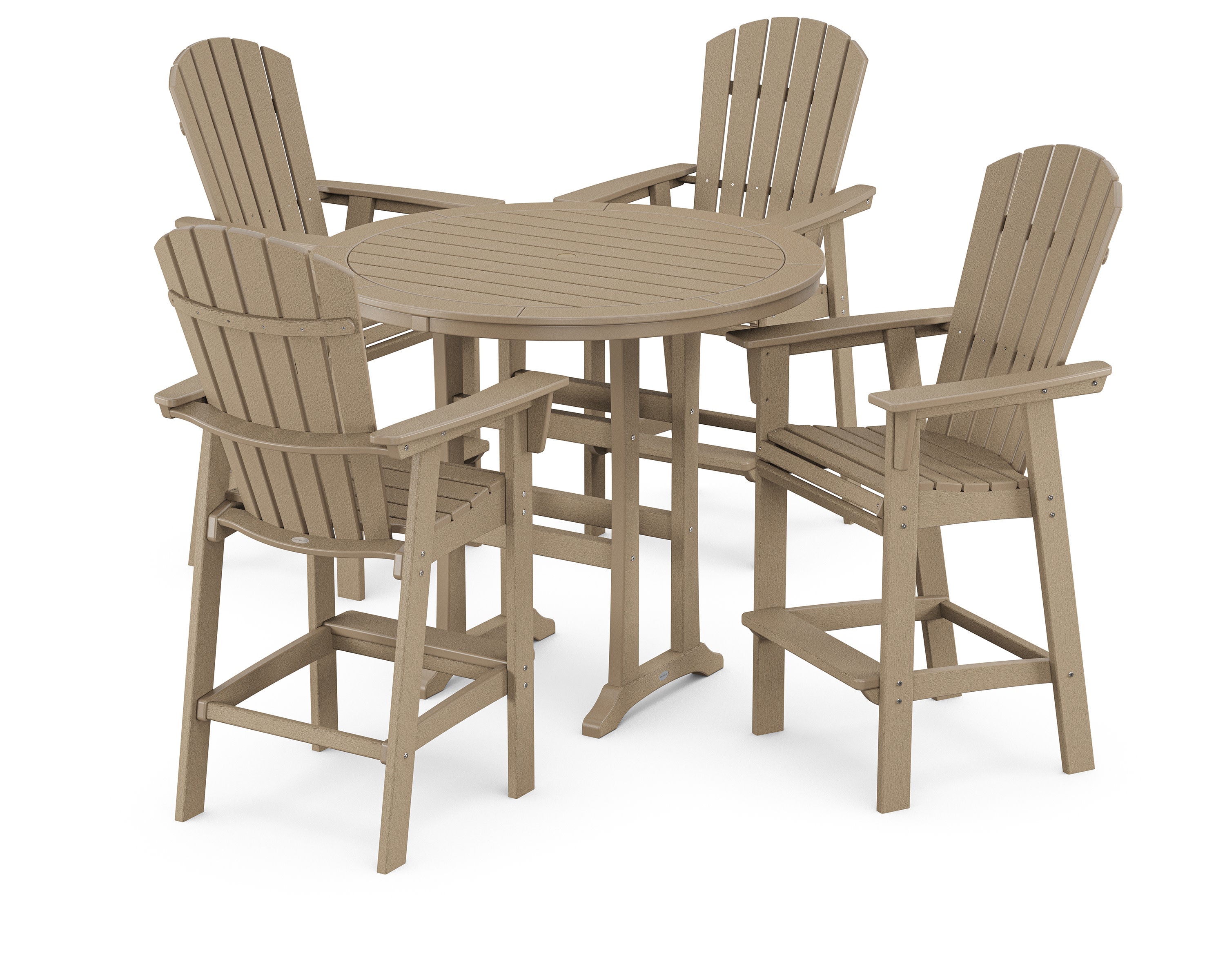 Nautical Curveback Adirondack 5-Piece Round Trestle Bar Set in Vintage Sahara