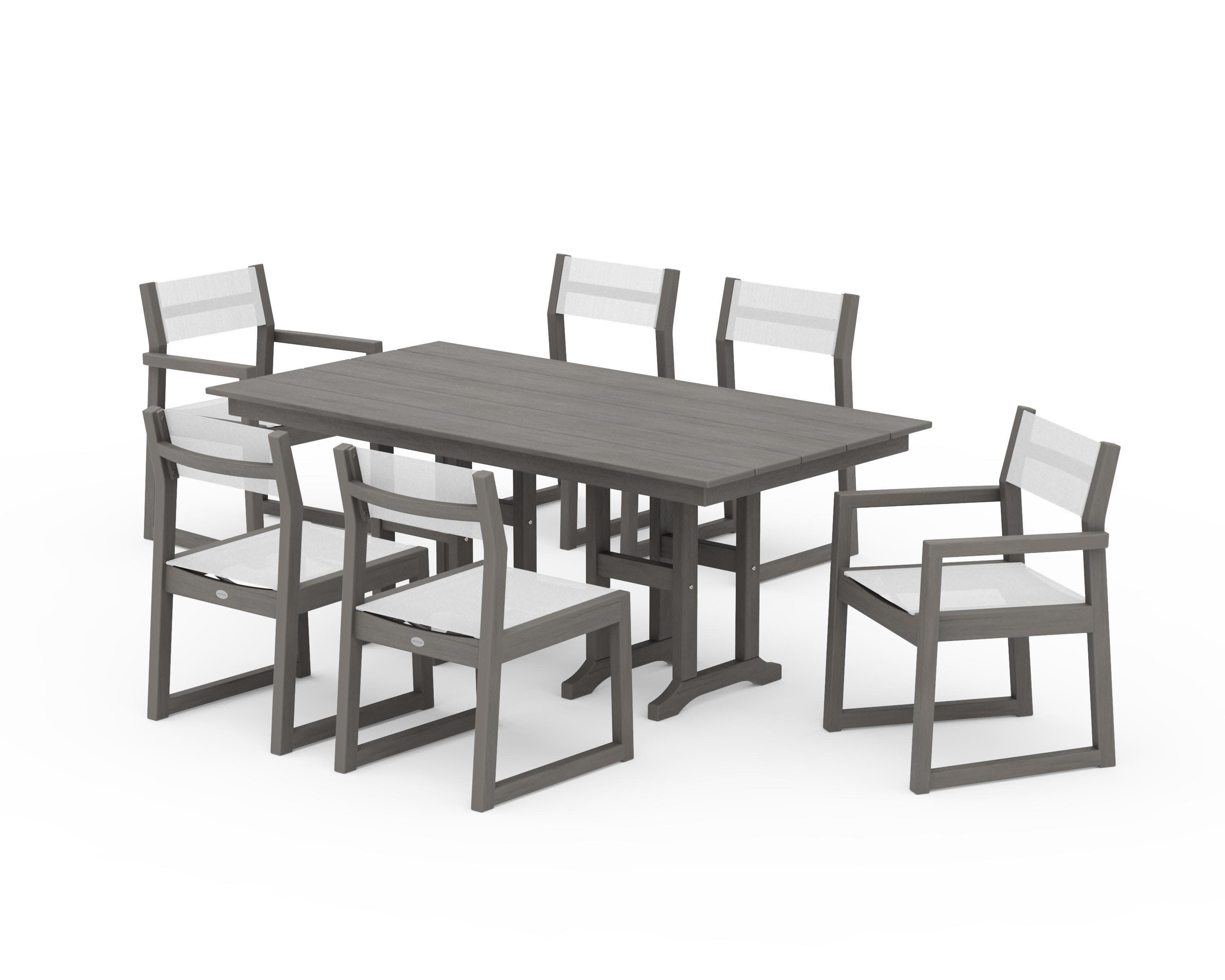 EDGE Sling 7-Piece Farmhouse Dining Set in Driftwood / White Sling