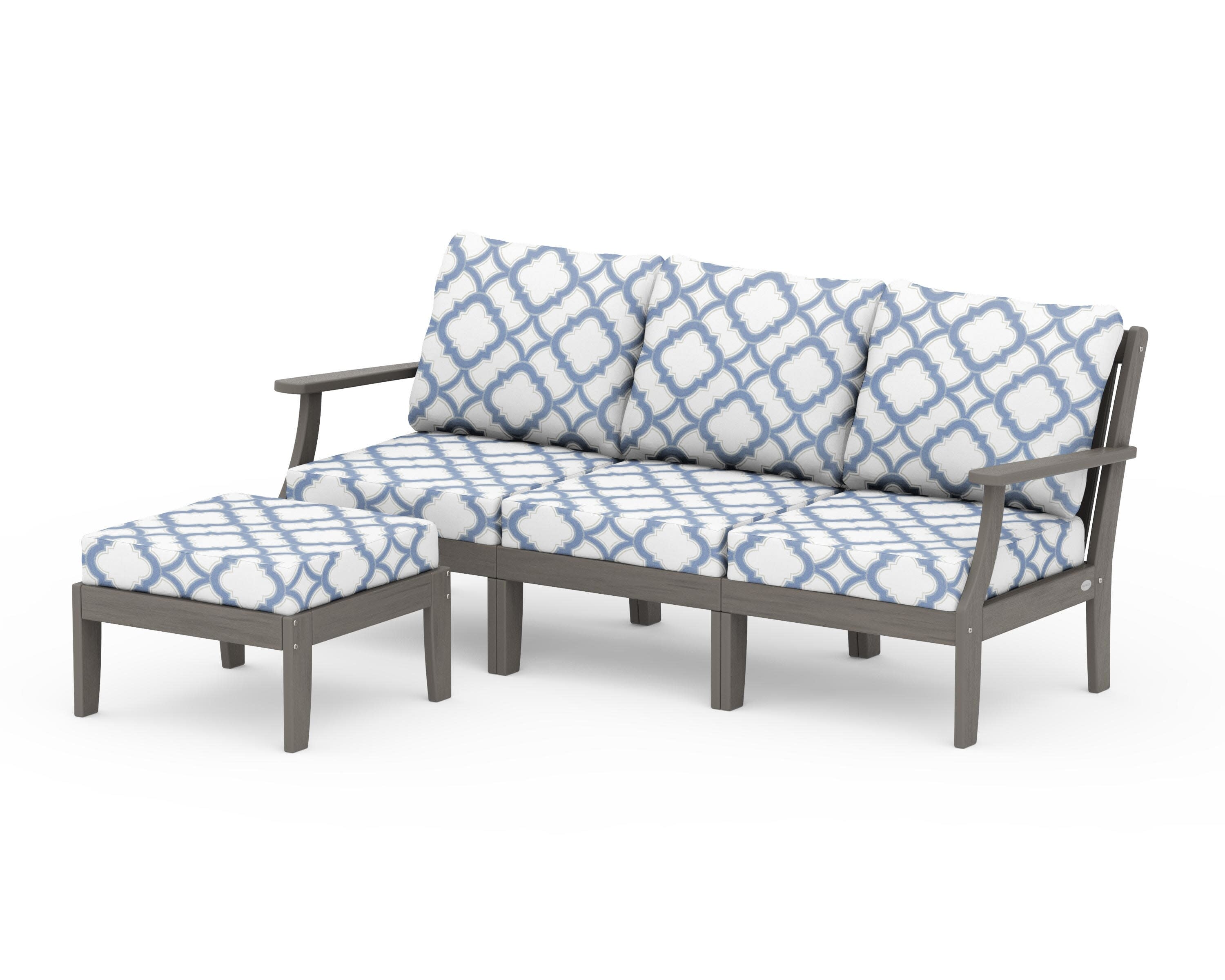 Braxton Modular 4-Piece Deep Seating Set with Ottoman in Driftwood / Trellis Sky Blue
