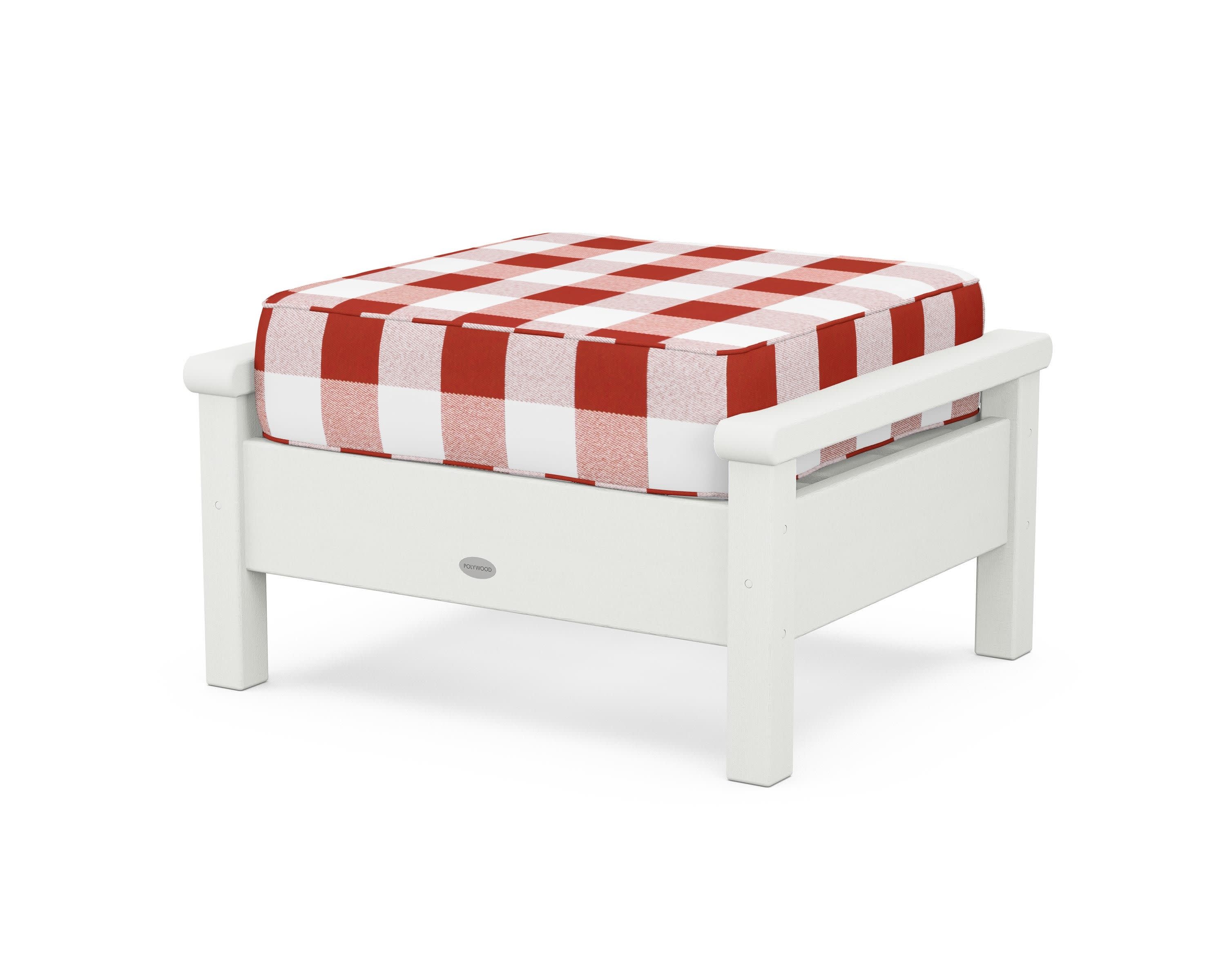 Harbour Deep Seating Ottoman in Vintage White / Buffalo Plaid Crimson