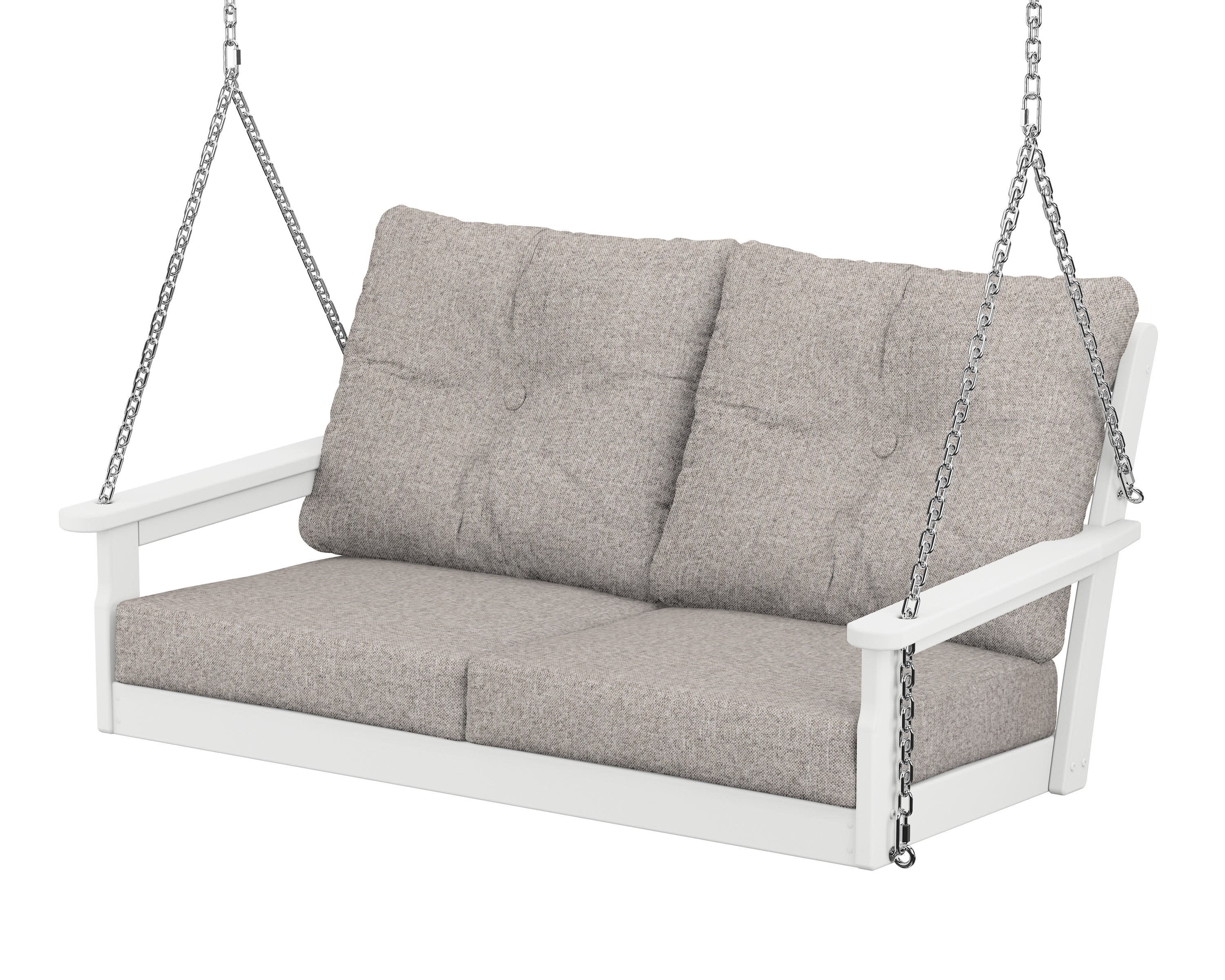 Vineyard Deep Seating Swing in White / Weathered Tweed