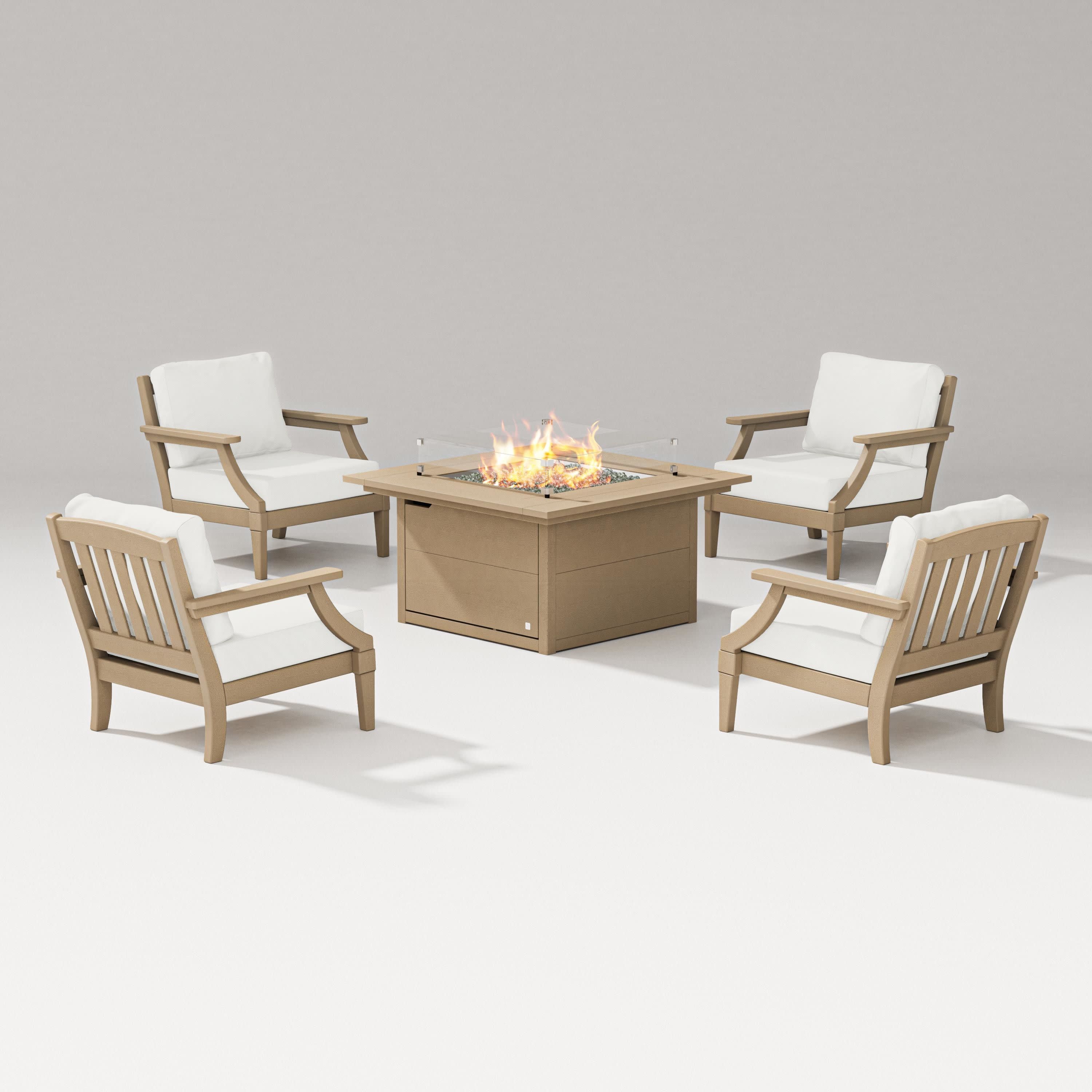 Estate 5-Piece Lounge Fire Table Set in Vintage Sahara / Natural Linen