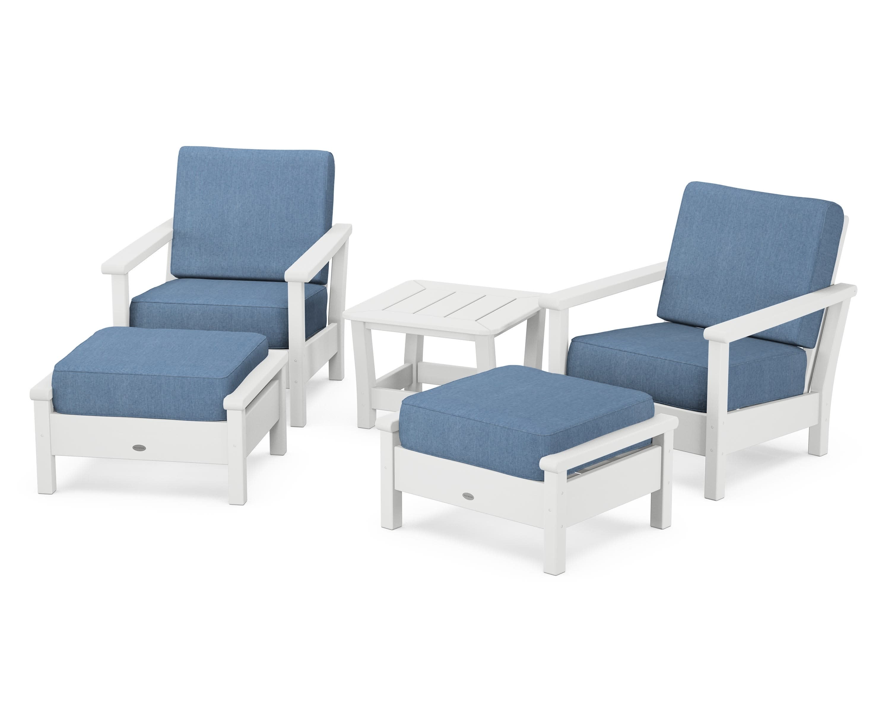 Harbour 5-Piece Deep Seating Chair Set in White / Sky Blue