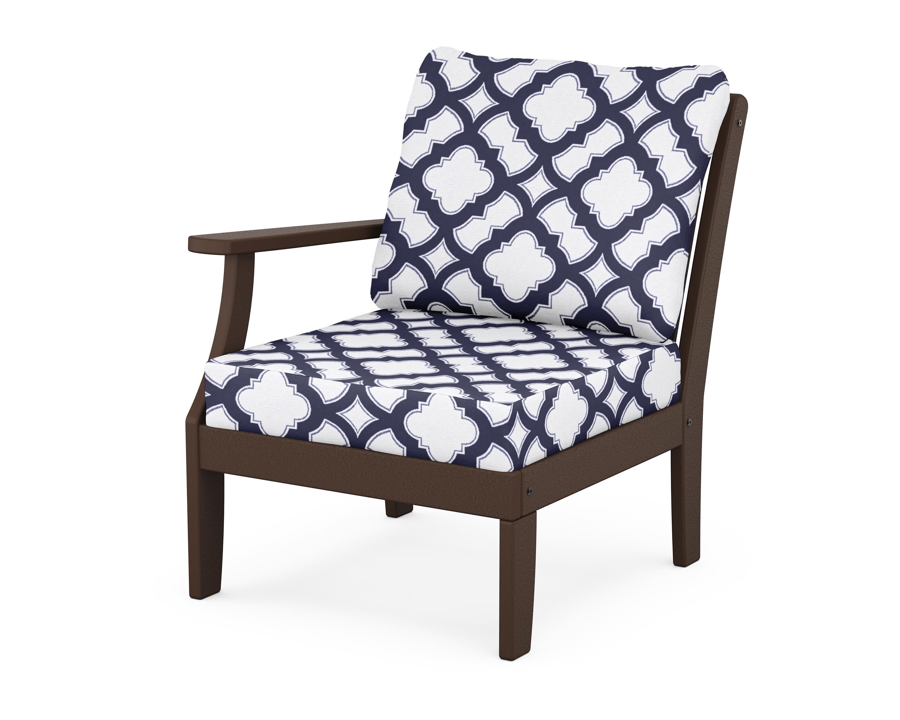 Braxton Modular Left Arm Chair in Mahogany / Trellis Navy