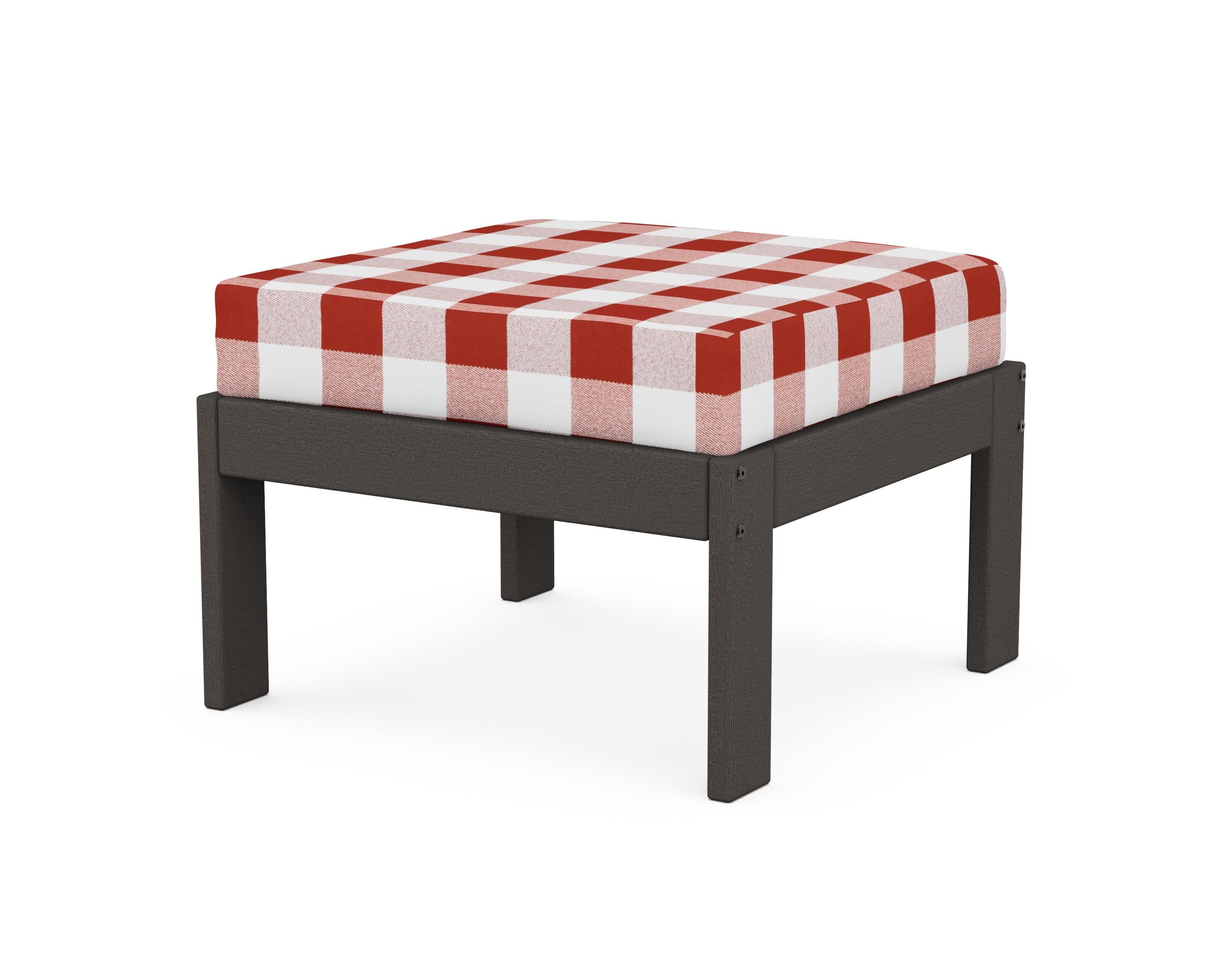 Vineyard Modular Ottoman in Vintage Coffee / Buffalo Plaid Crimson