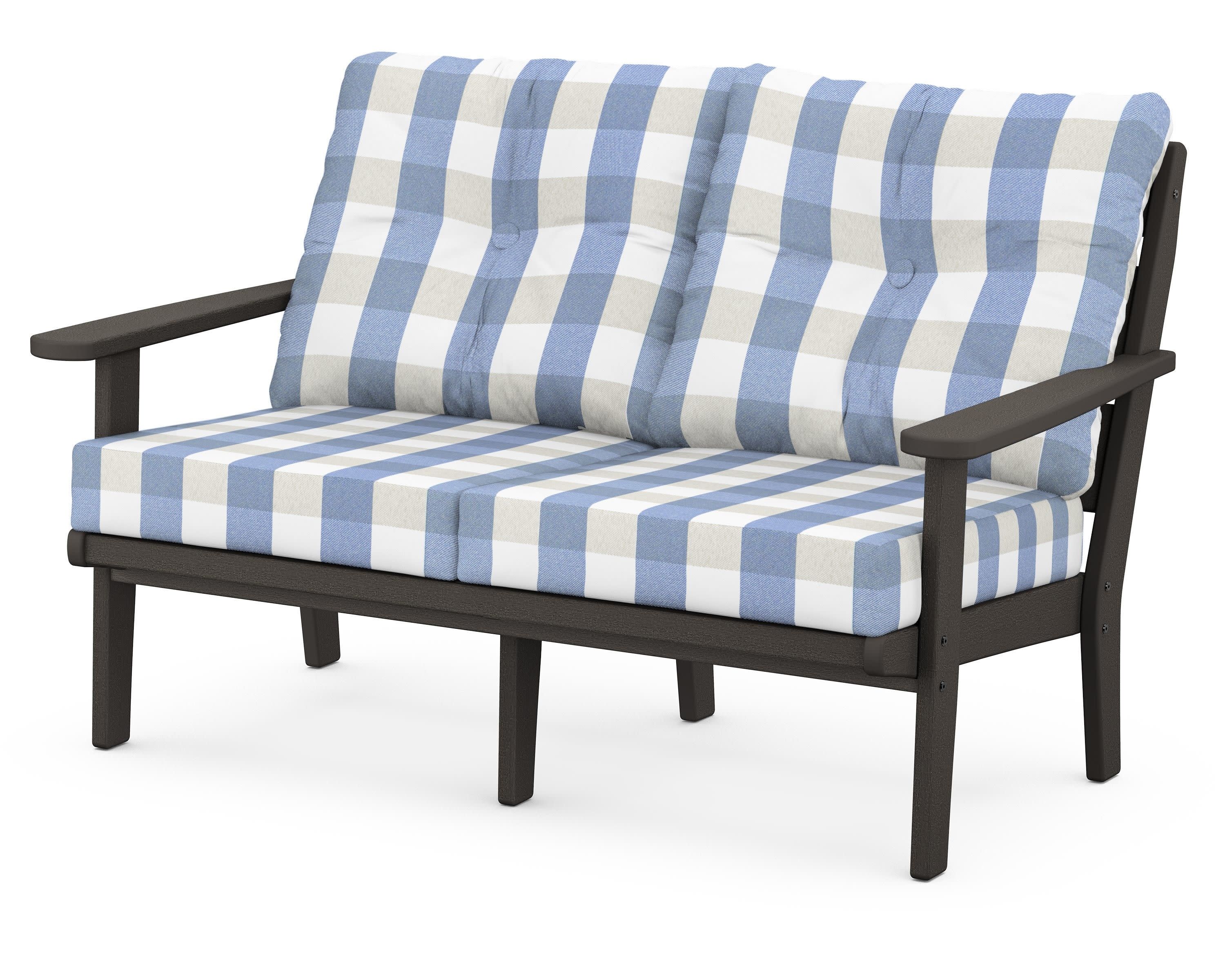 Lakeside Deep Seating Loveseat in Vintage Coffee / Buffalo Plaid Sky Blue