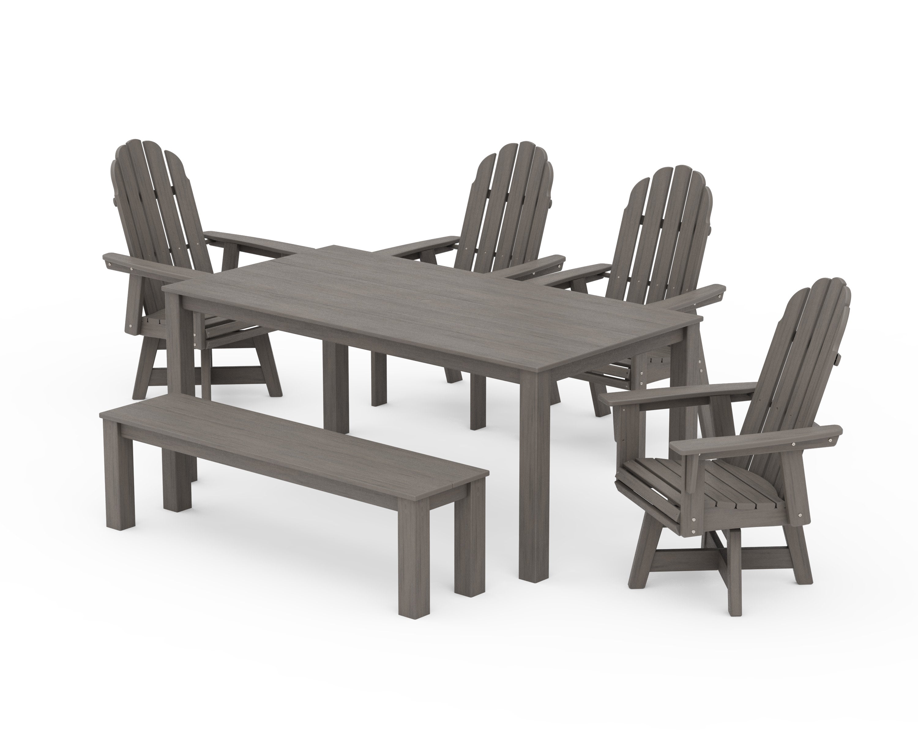 Vineyard Curveback Adirondack 6-Piece Parsons Swivel Dining Set with Bench in Driftwood