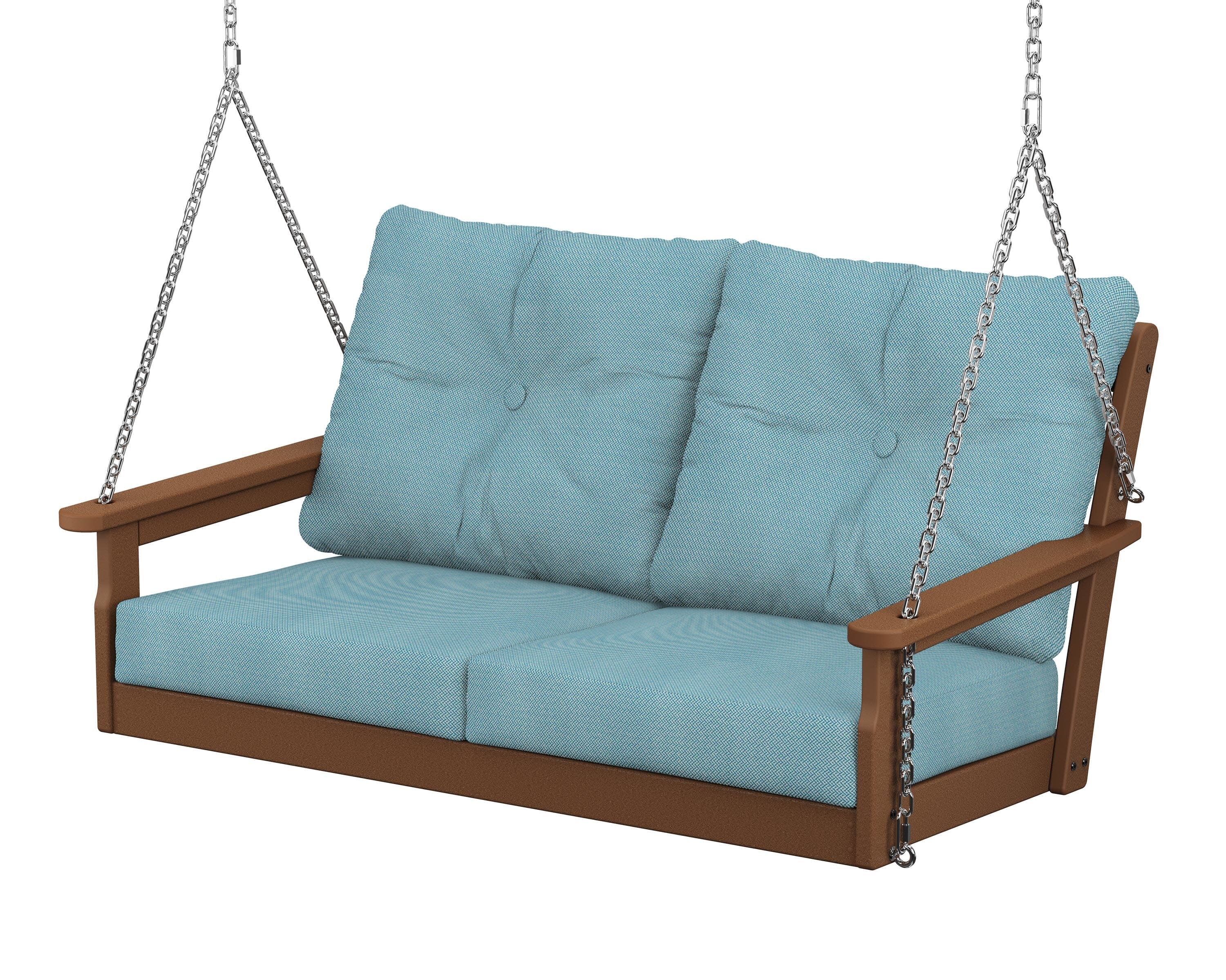 Vineyard Deep Seating Swing in Teak / Lattice Sky Blue