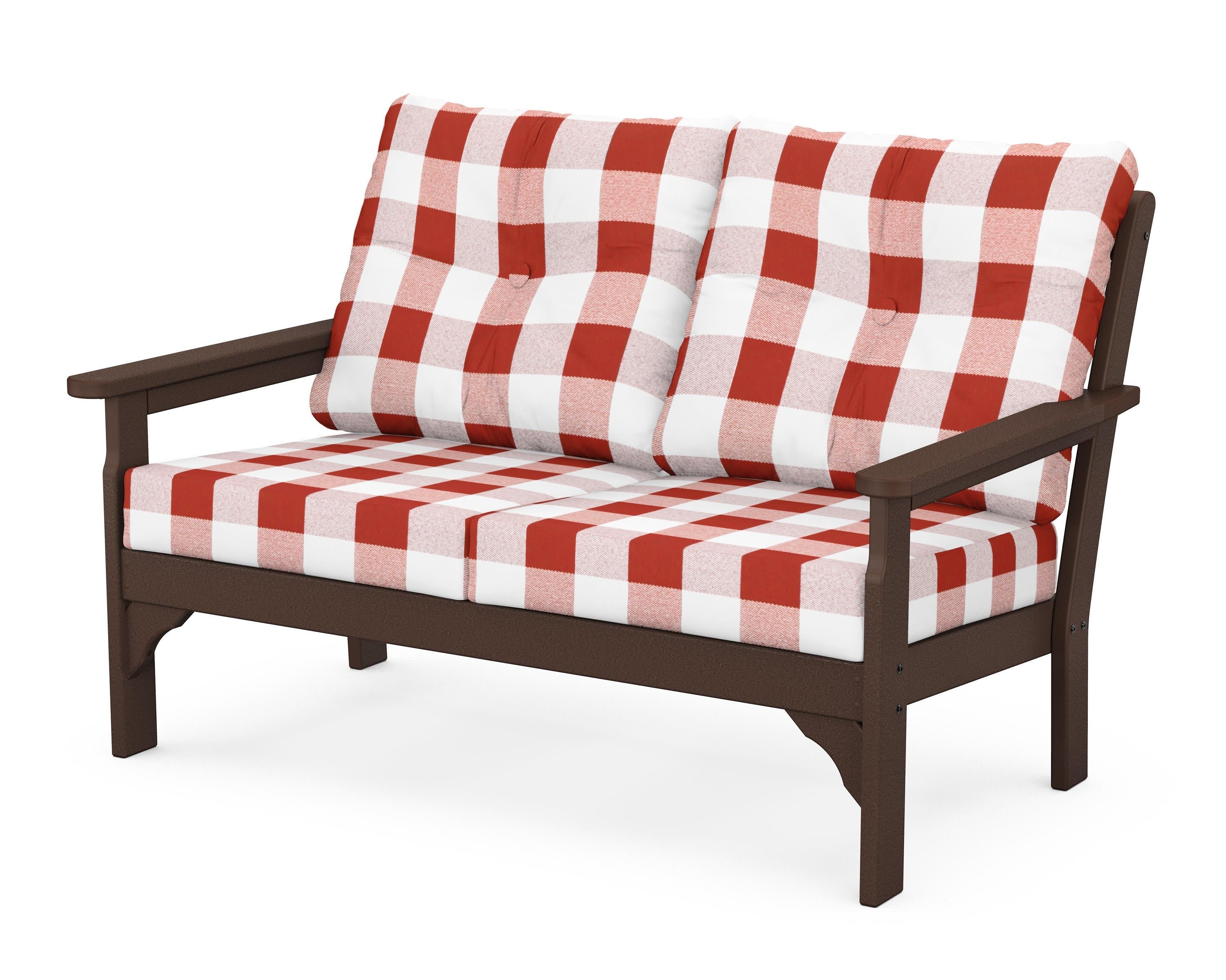 Vineyard Deep Seating Loveseat in Mahogany / Buffalo Plaid Crimson