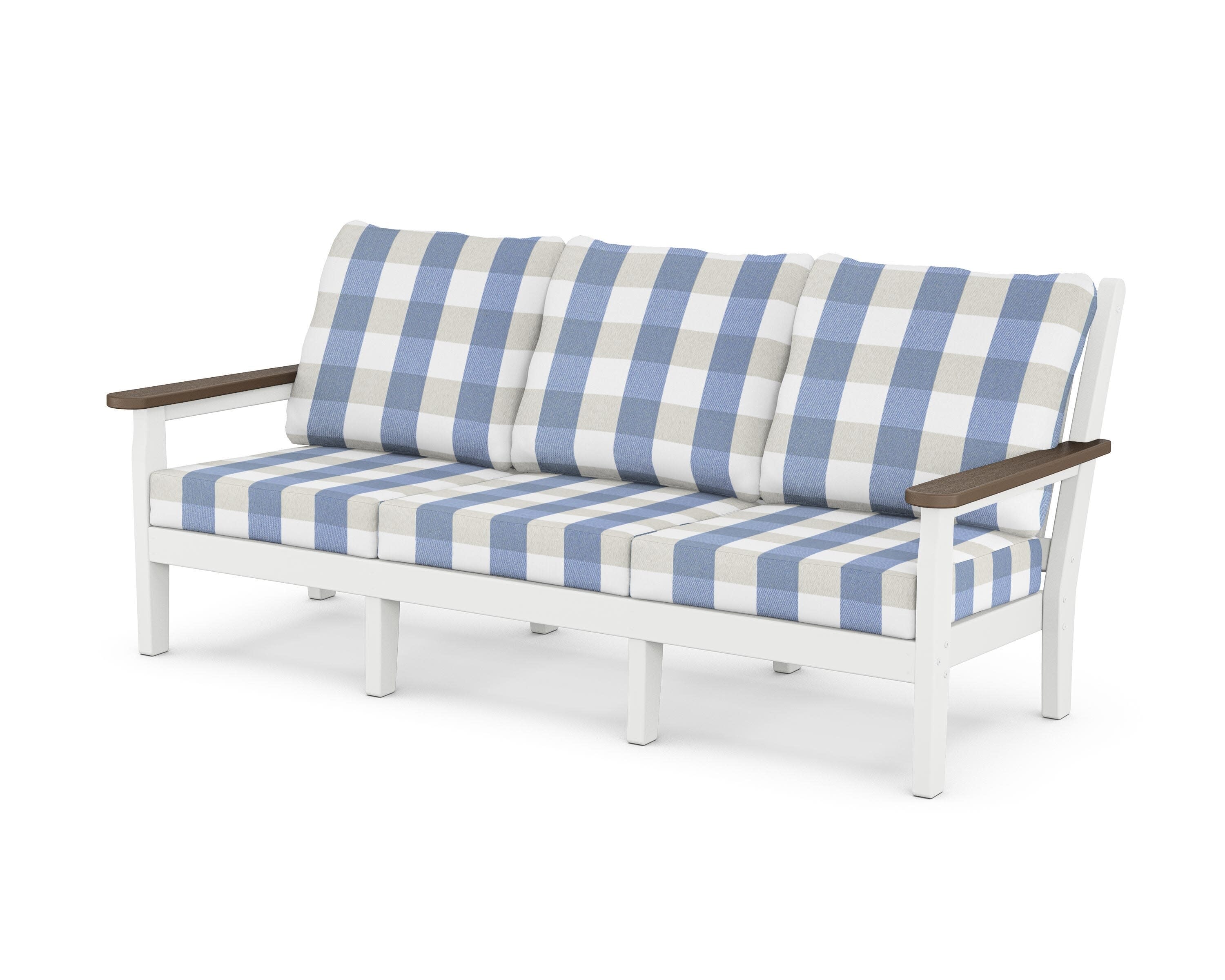 Chippendale Deep Seating Sofa in White / Kona / Buffalo Plaid Sky Blue