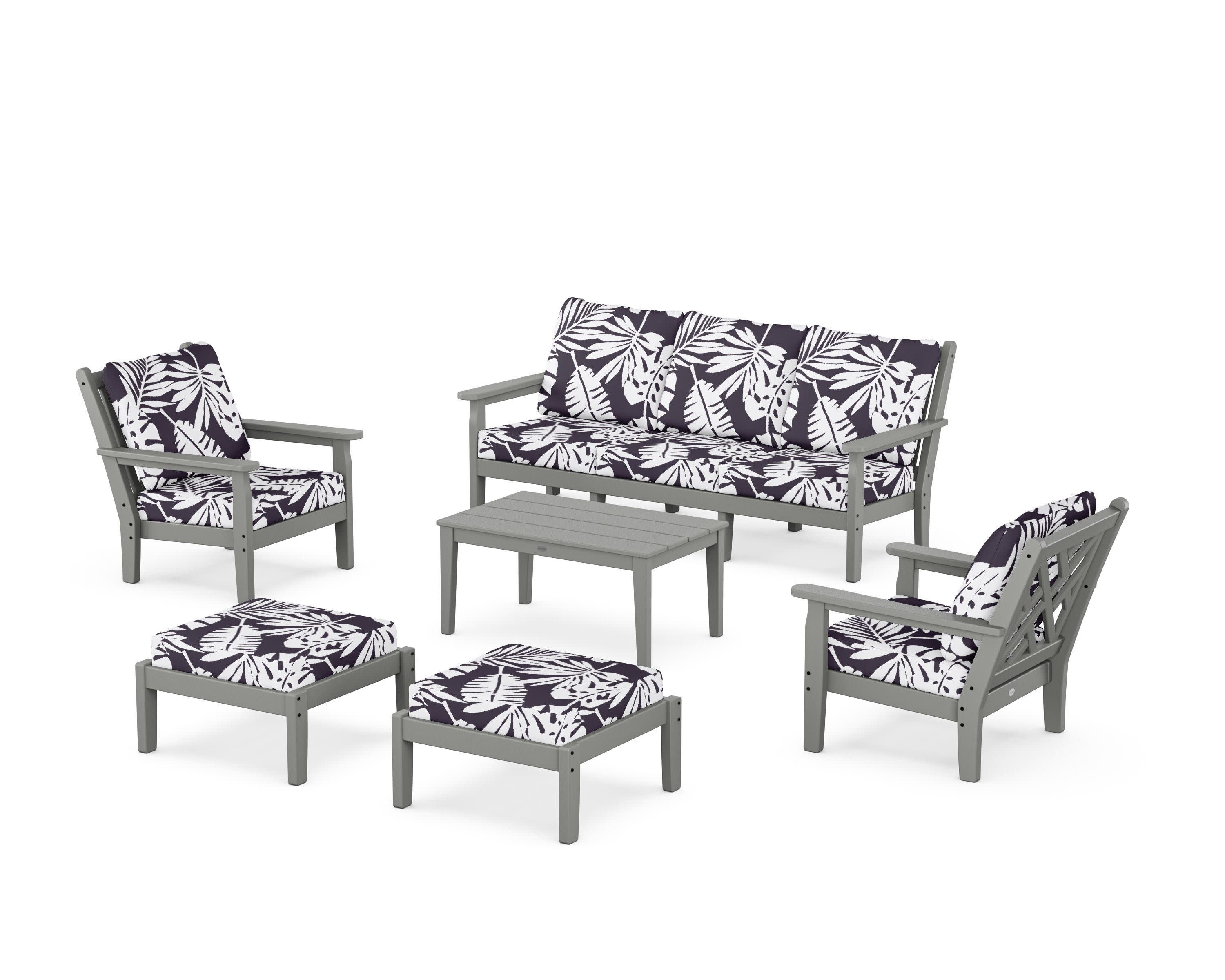 Chippendale 6-Piece Lounge Sofa Set in Slate Grey / Leaf Navy