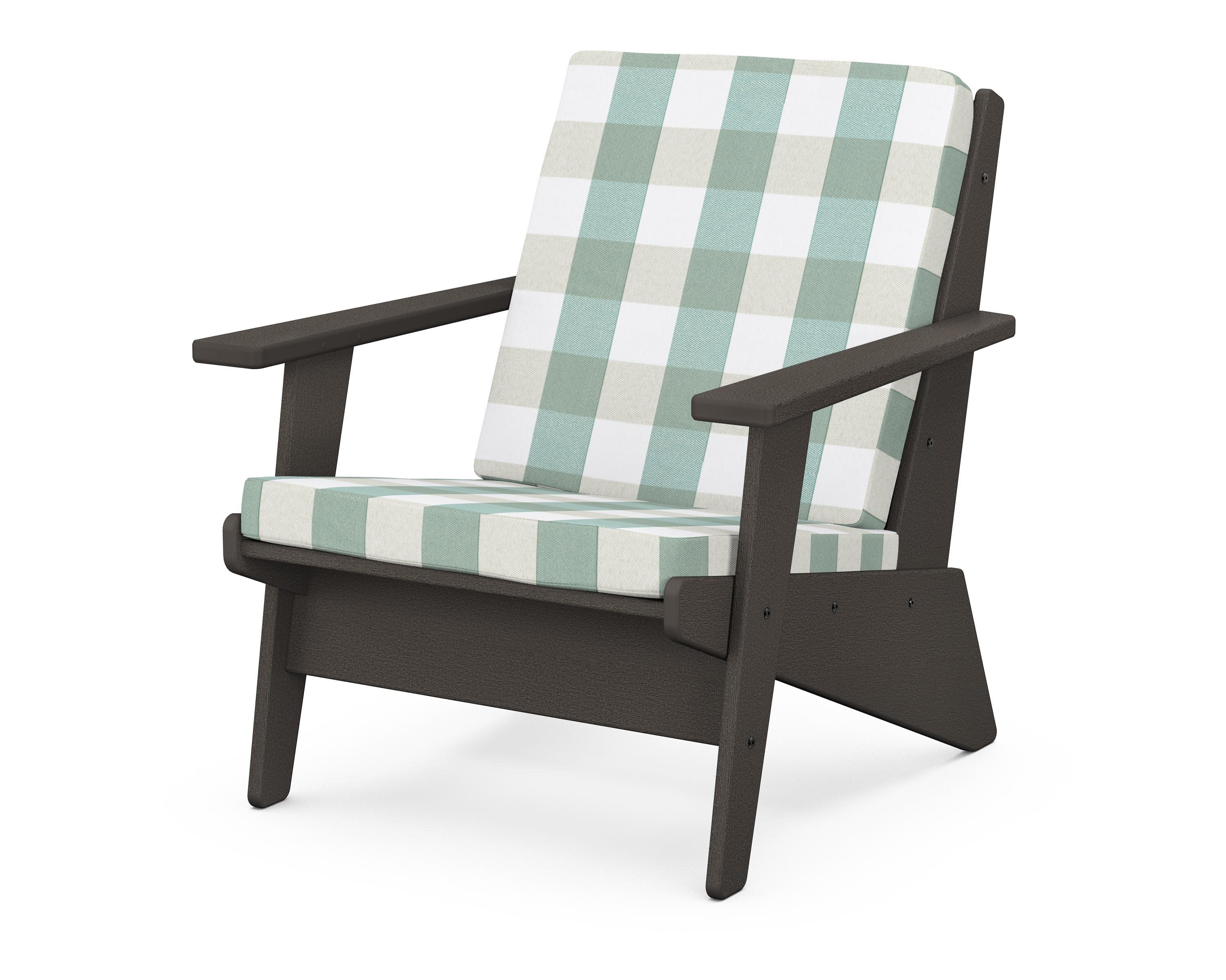 Riviera Modern Lounge Chair in Vintage Coffee / Buffalo Plaid Glacier Spa