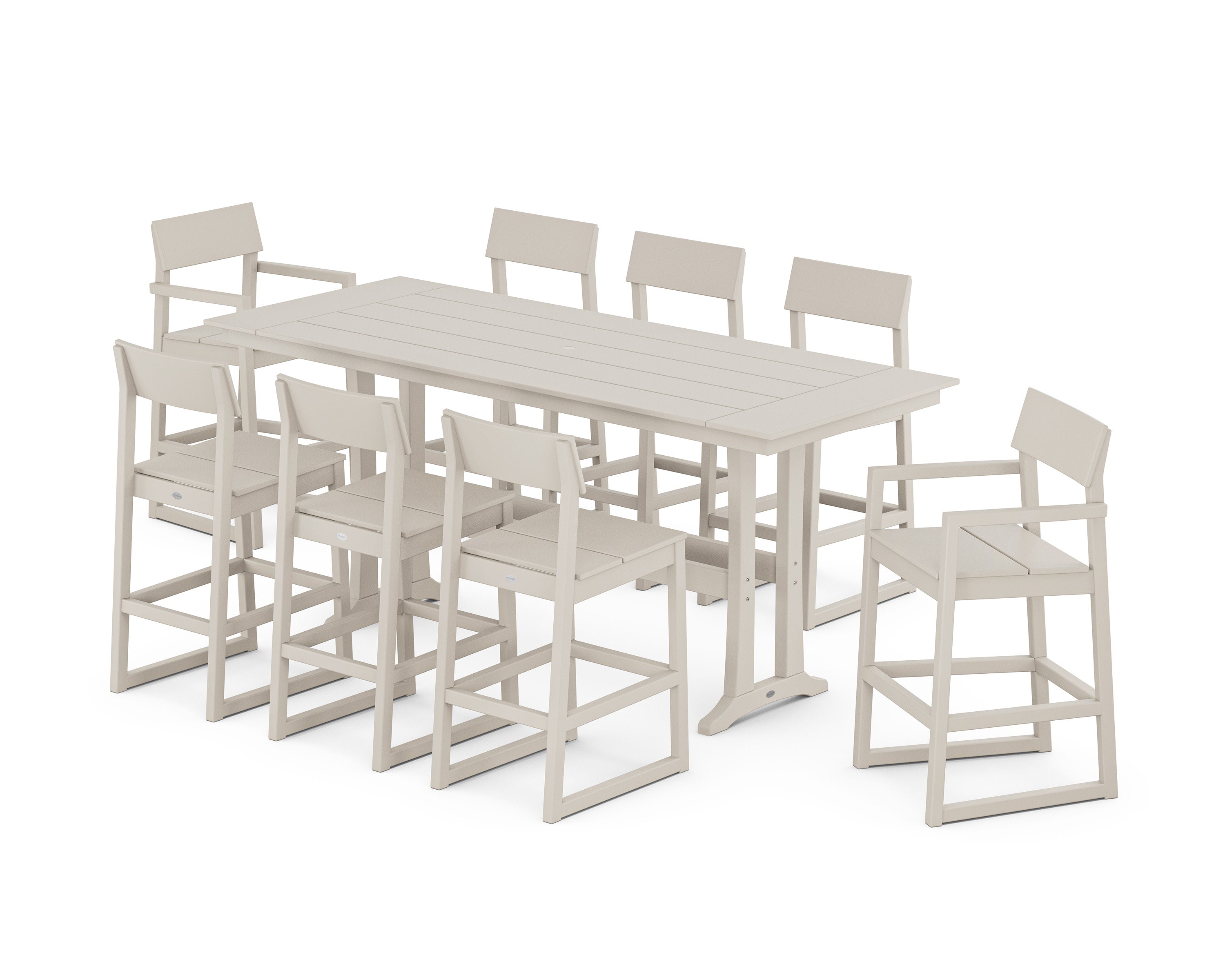 EDGE 9-Piece Farmhouse Bar Set with Trestle Legs in Sand