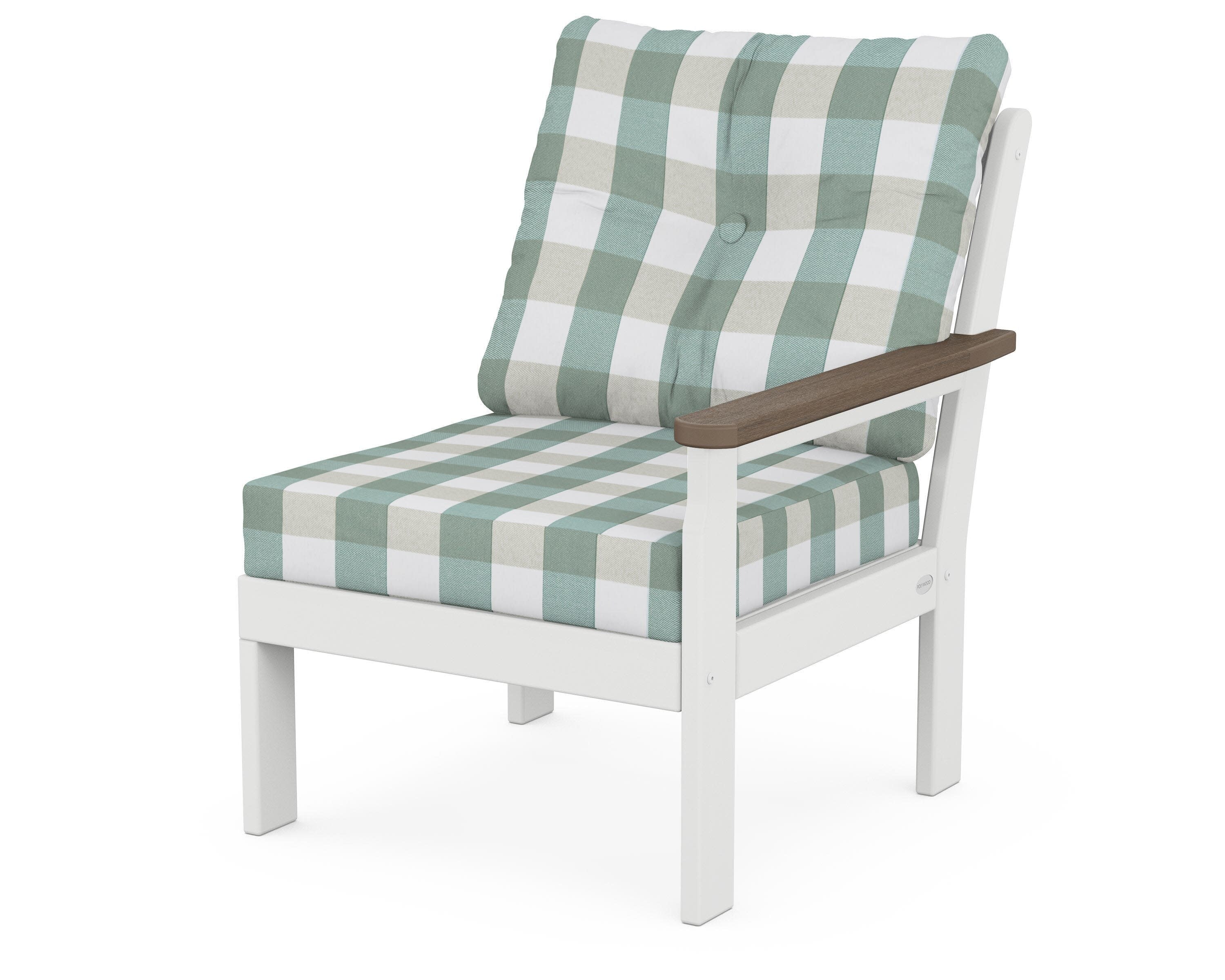 Vineyard Modular Right Arm Chair in White / Kona / Buffalo Plaid Glacier Spa