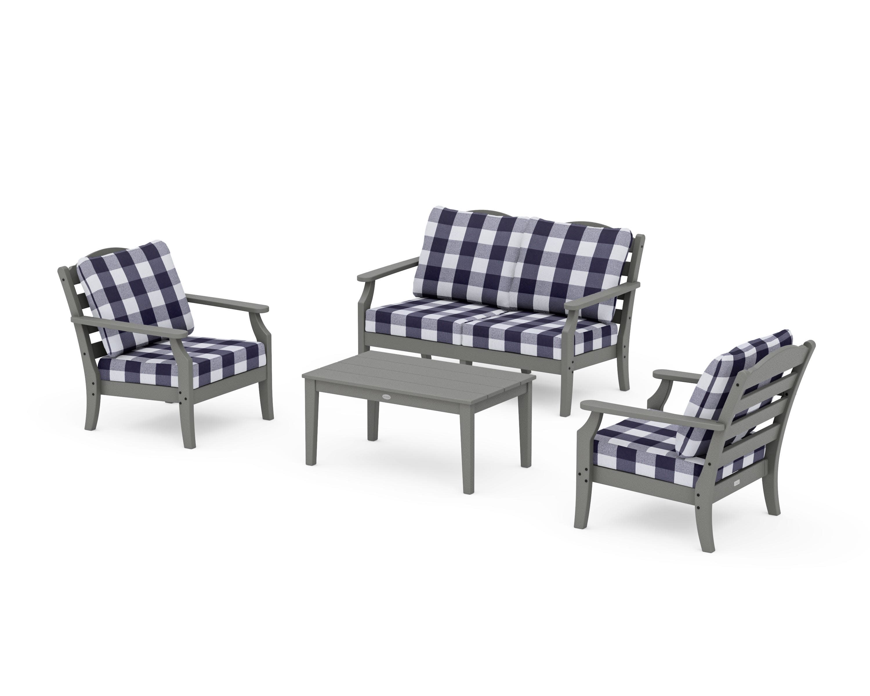 Savannah 4-Piece Deep Seating Set with Loveseat in Slate Grey / Buffalo Plaid Navy