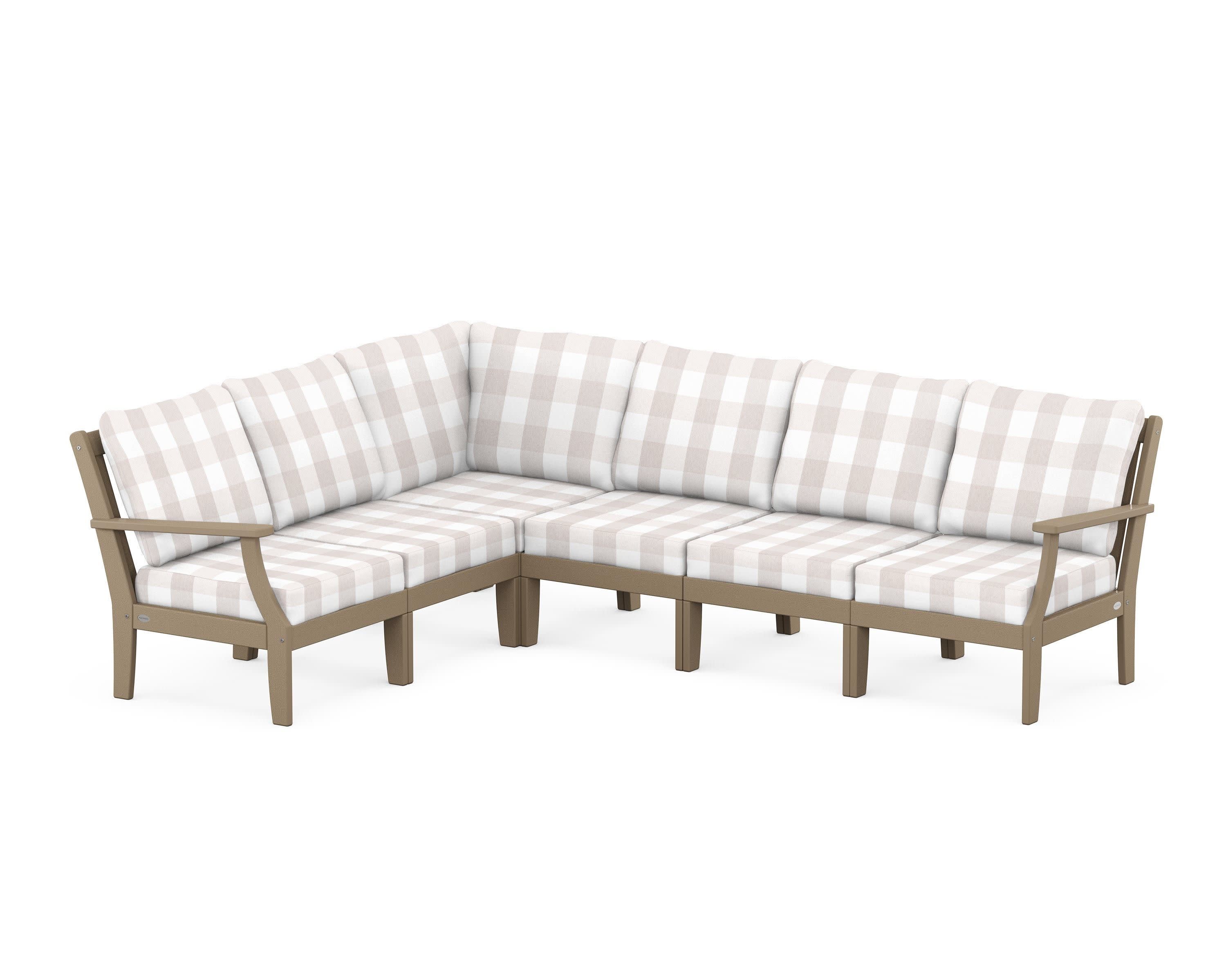 Braxton Modular 6-Piece Deep Seating Set in Vintage Sahara / Buffalo Plaid Dune Burlap