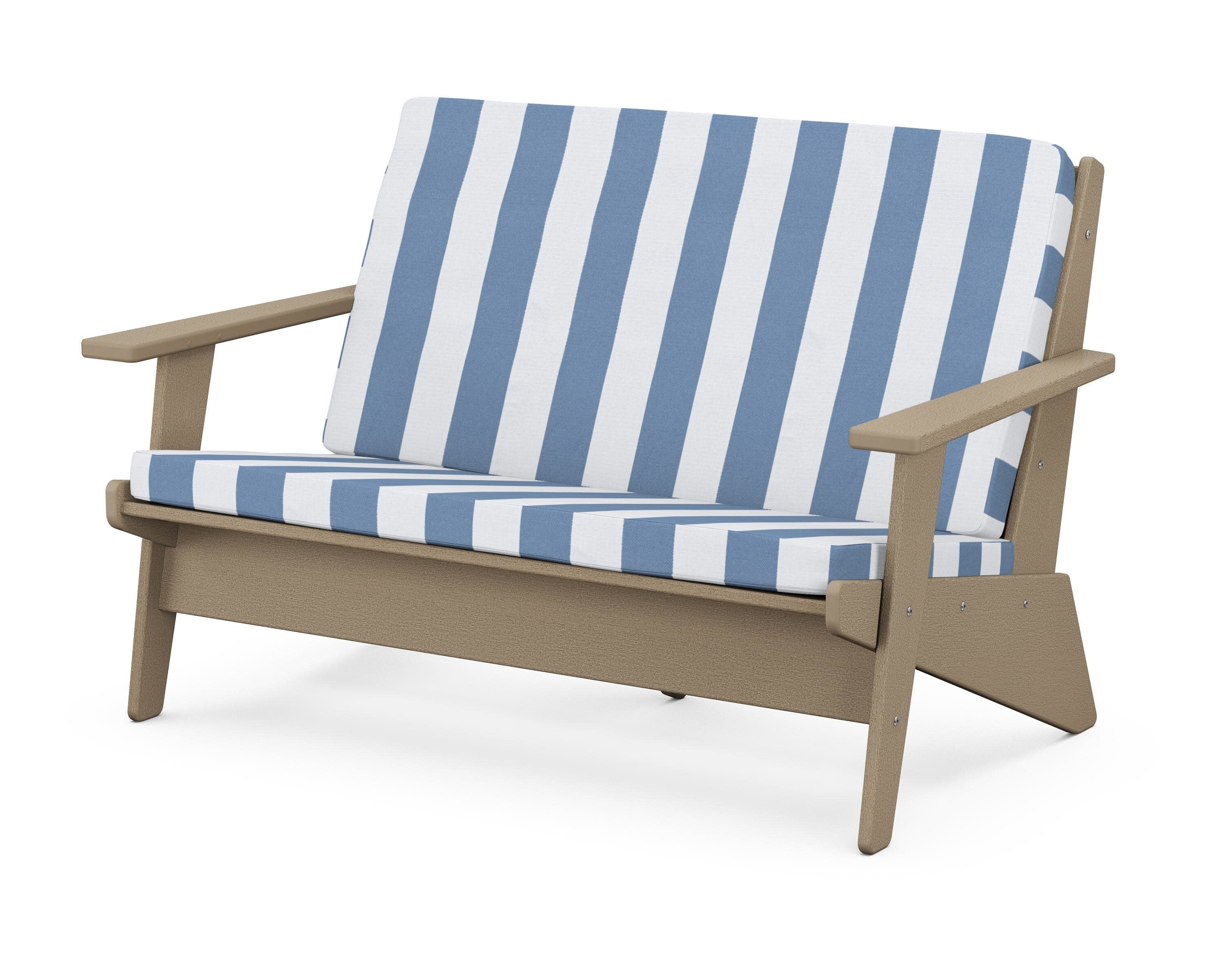 Riviera Modern Lounge Loveseat in Vintage Sahara / Cabana Stripe Sky Blue