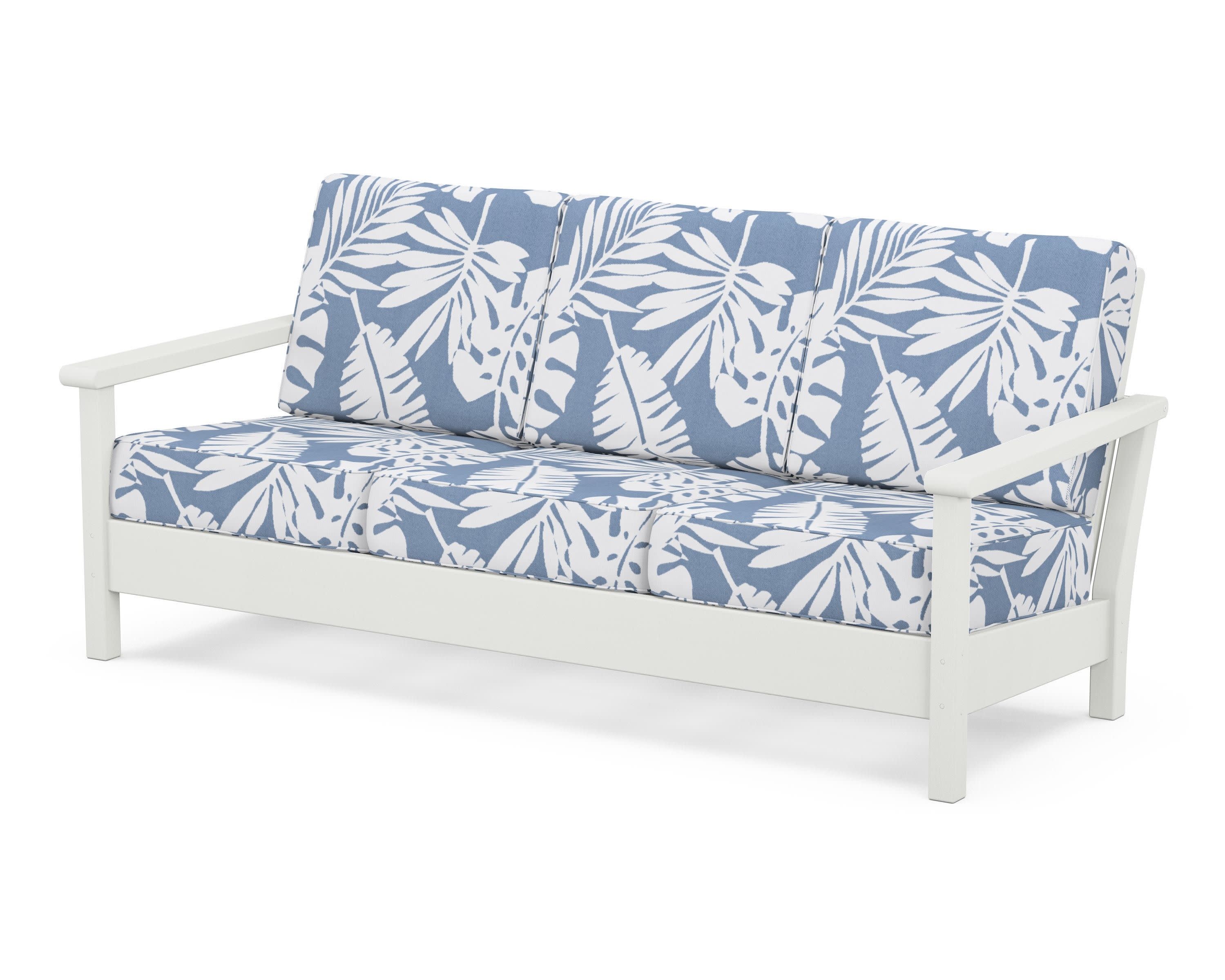 Harbour Deep Seating Sofa in Vintage White / Leaf Sky Blue