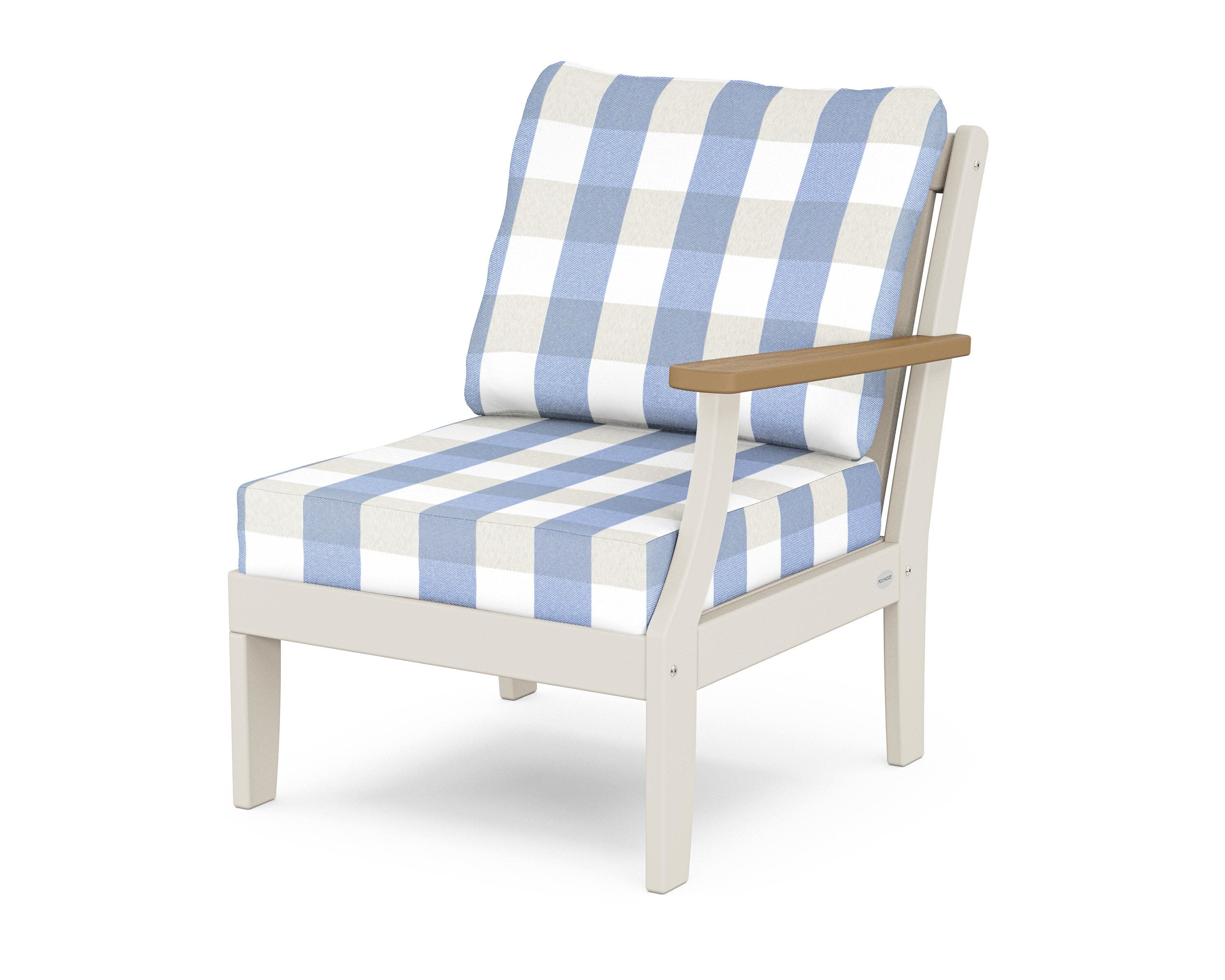 Braxton Modular Right Arm Chair in Sand / Natural / Buffalo Plaid Sky Blue