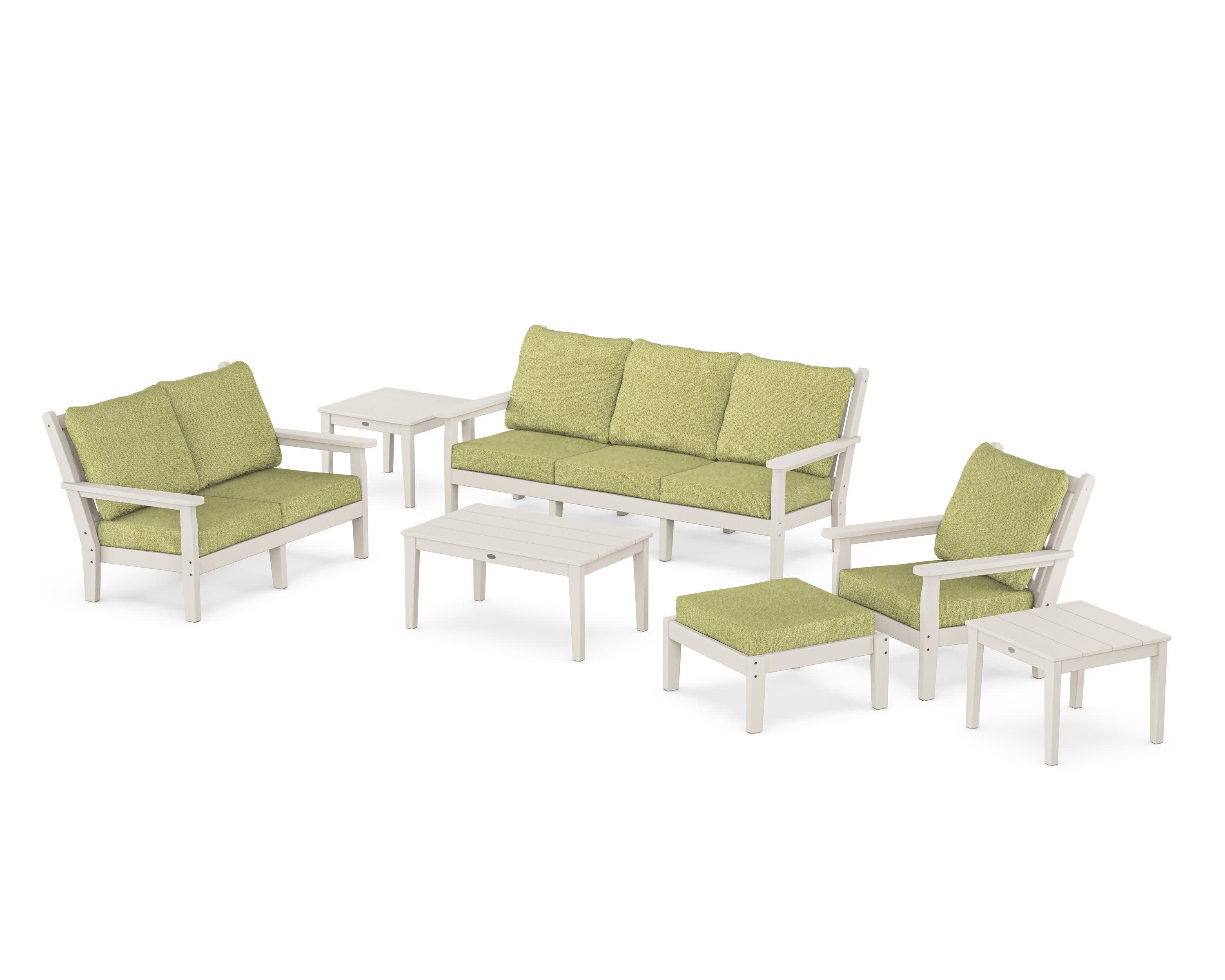 Chippendale 7-Piece Deep Seating Set in Sand / Chartreuse Boucle