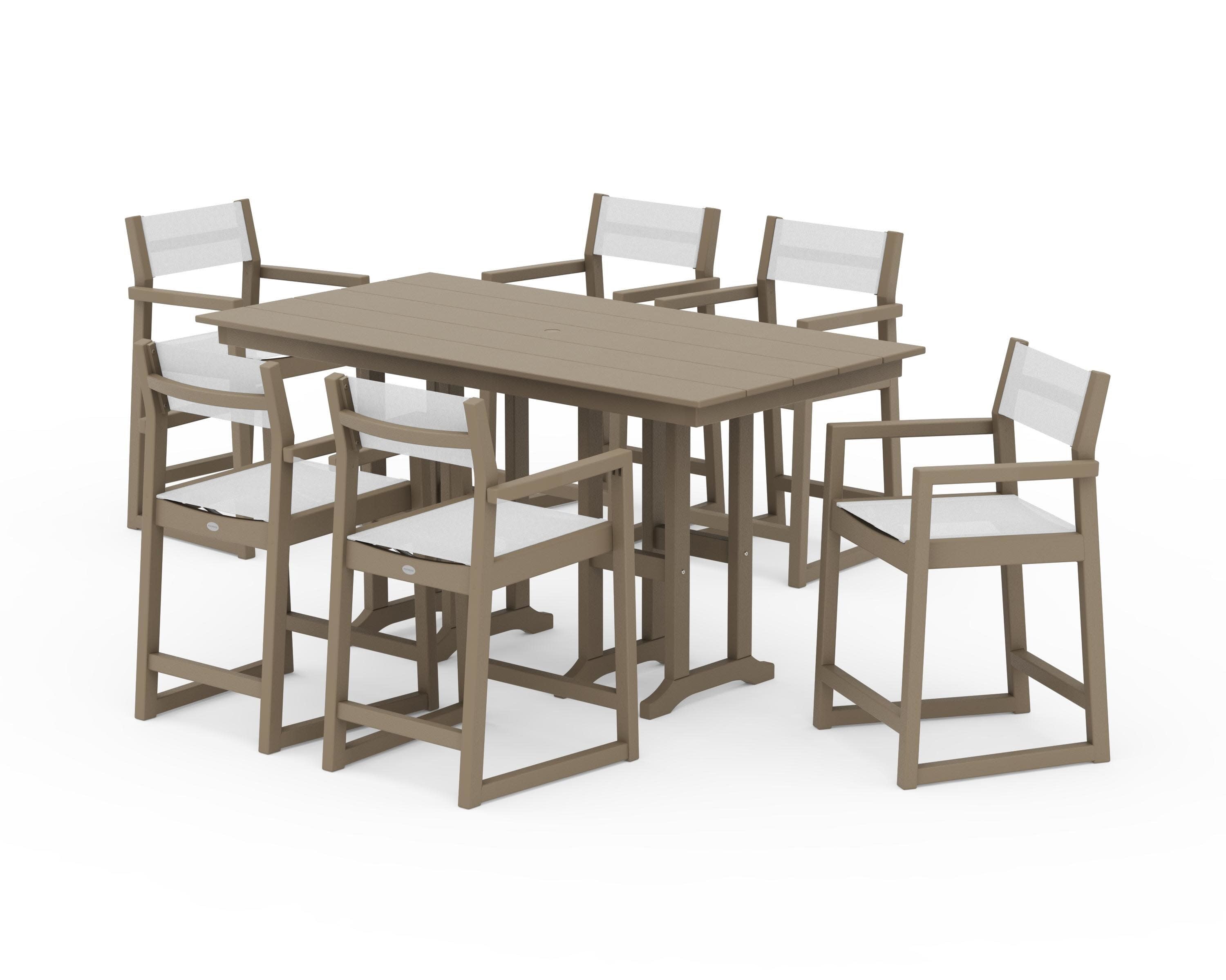 EDGE Sling Arm Chair 7-Piece Farmhouse Counter Set in Vintage Sahara / White Sling