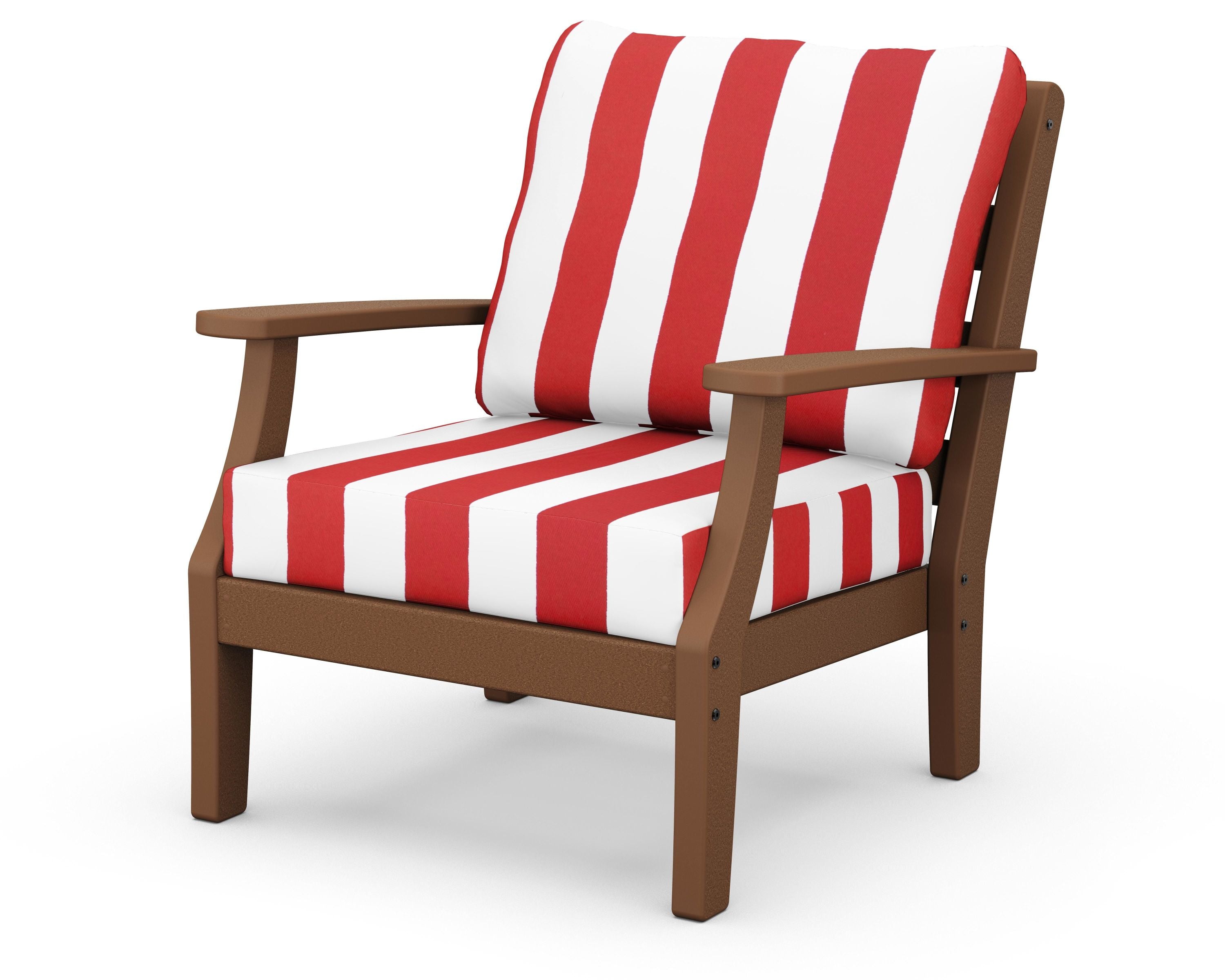 Chesapeake Deep Seating Chair in Teak / Cabana Stripe Crimson