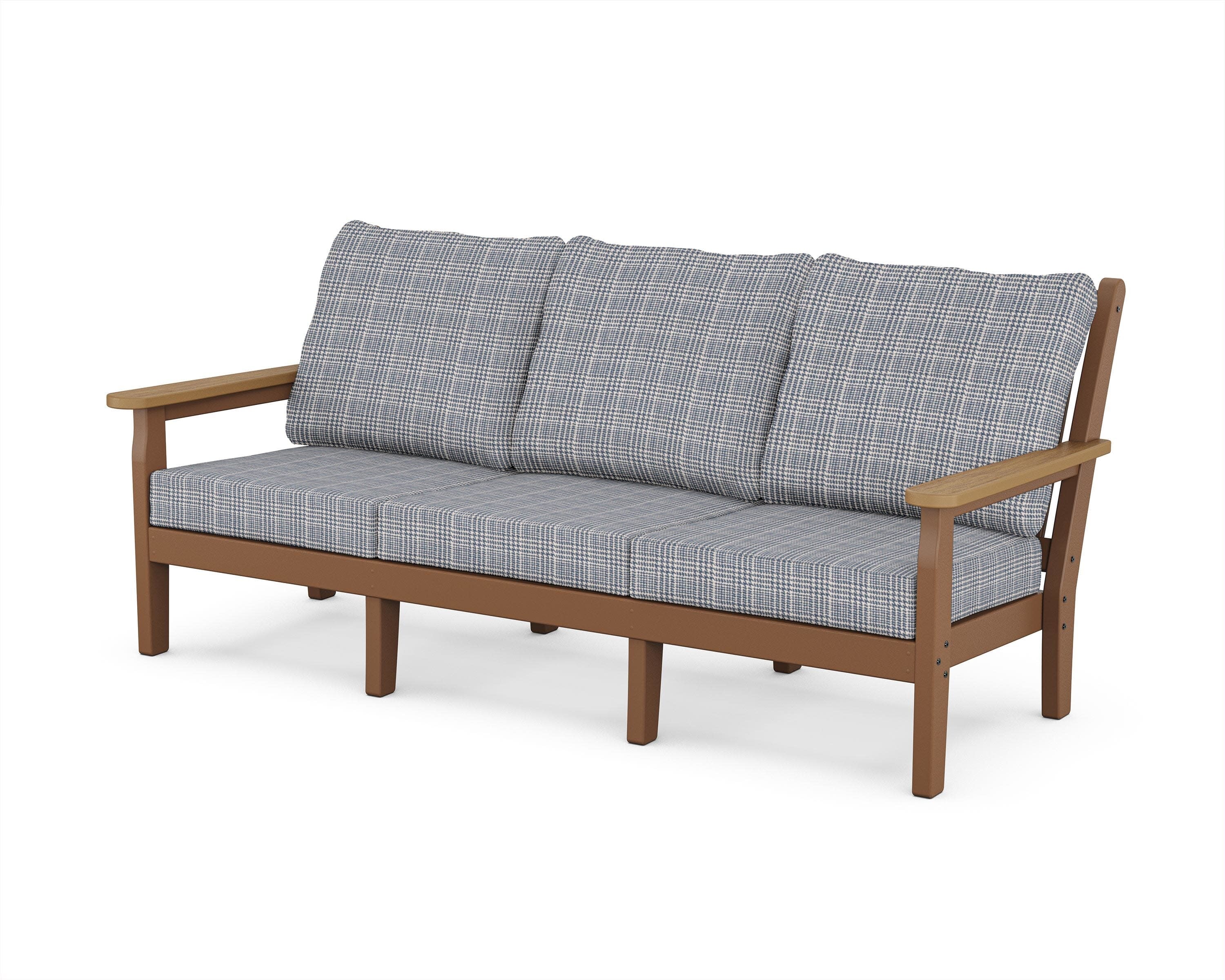 Chippendale Deep Seating Sofa in Teak / Natural / Houndstooth Sky Blue