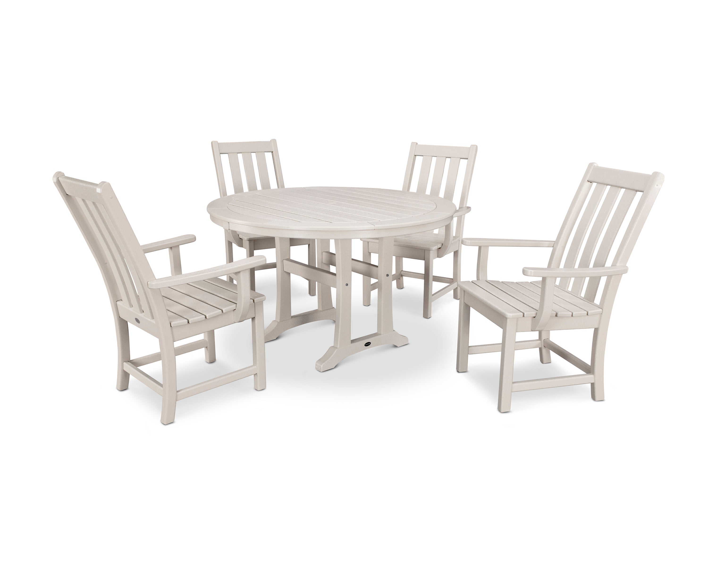 Vineyard 5-Piece Round Dining Set with Trestle Legs in Sand