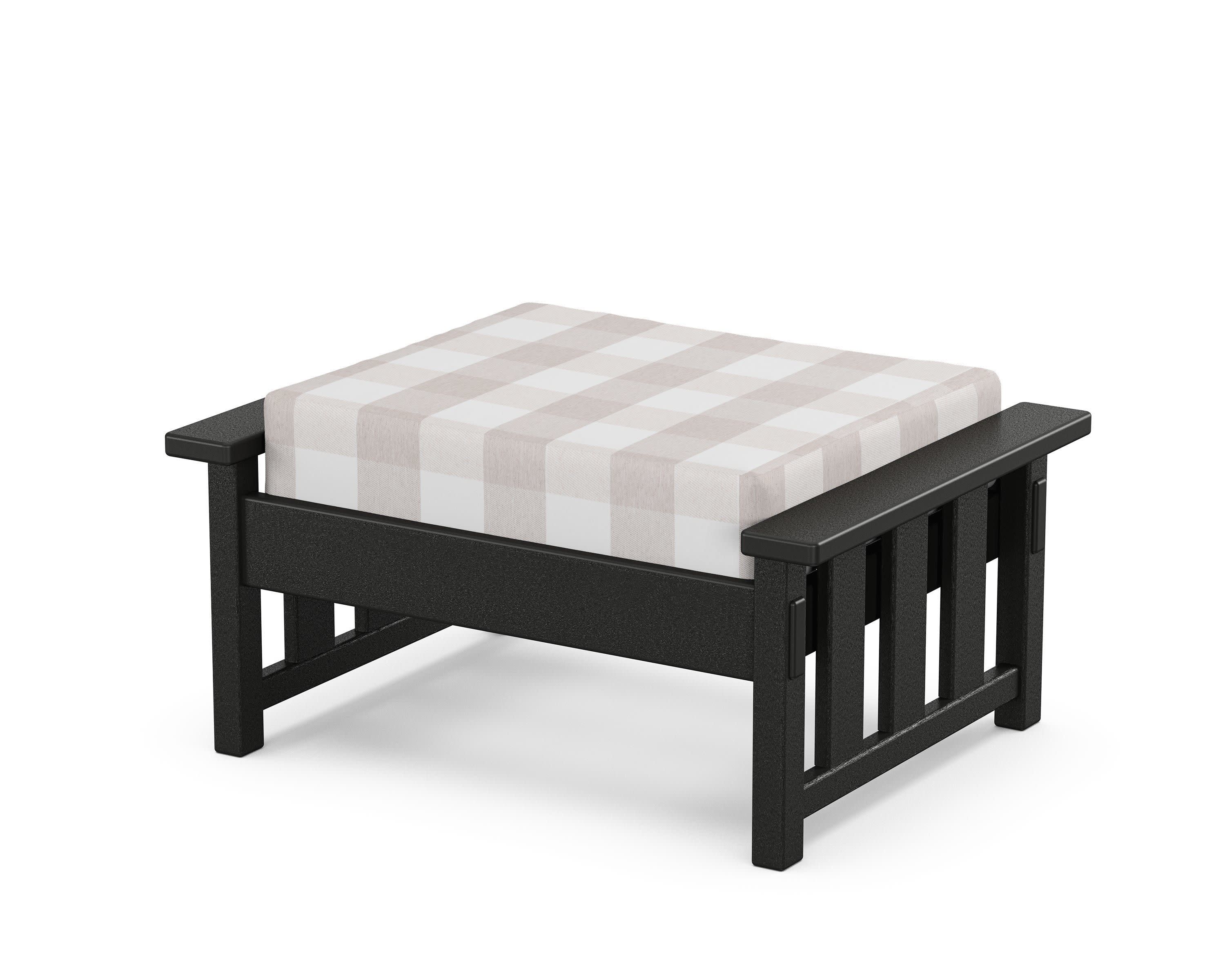 Acadia Deep Seating Ottoman in Black / Buffalo Plaid Dune Burlap