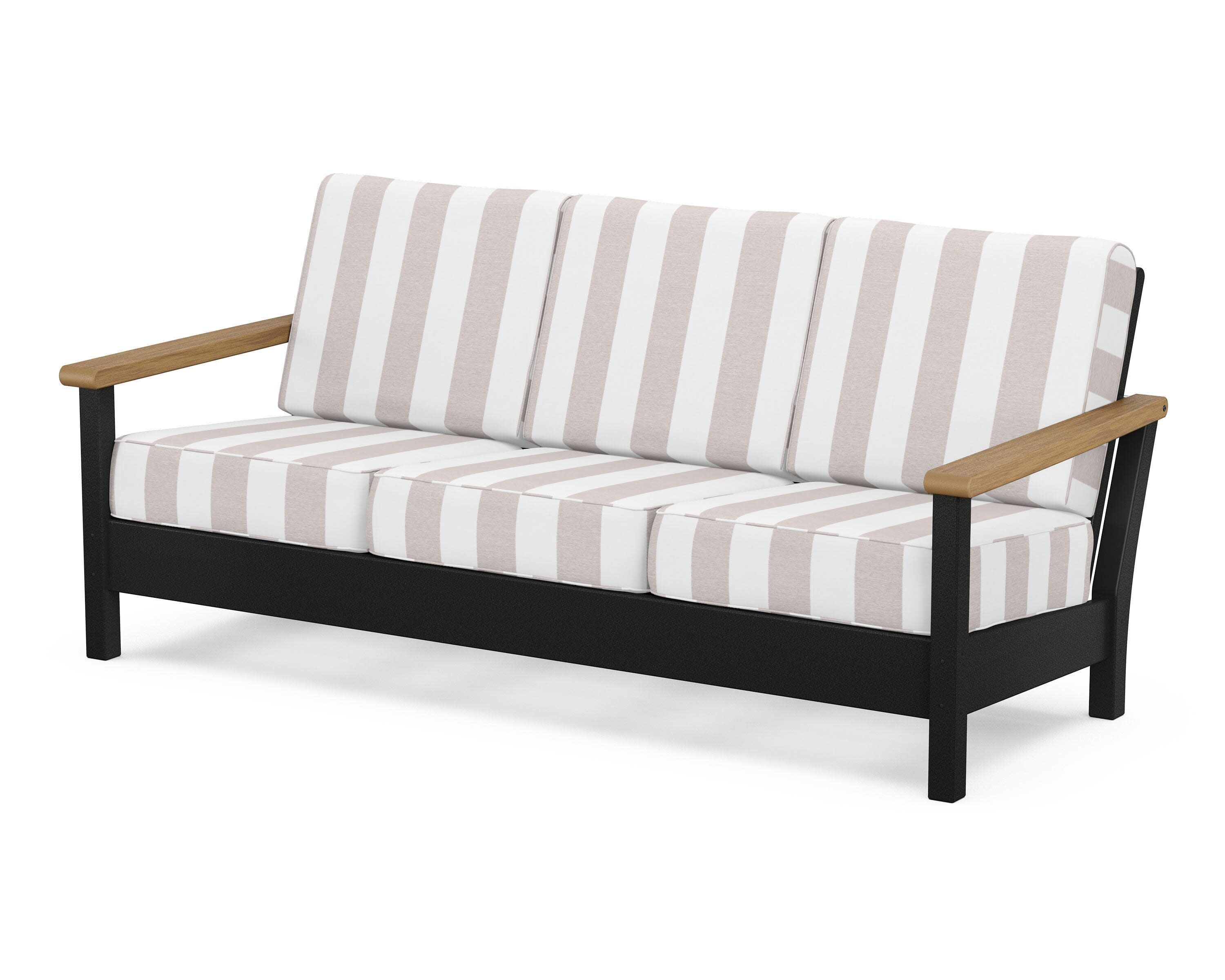 Harbour Deep Seating Sofa in Black / Natural / Cabana Stripe Dune Burlap