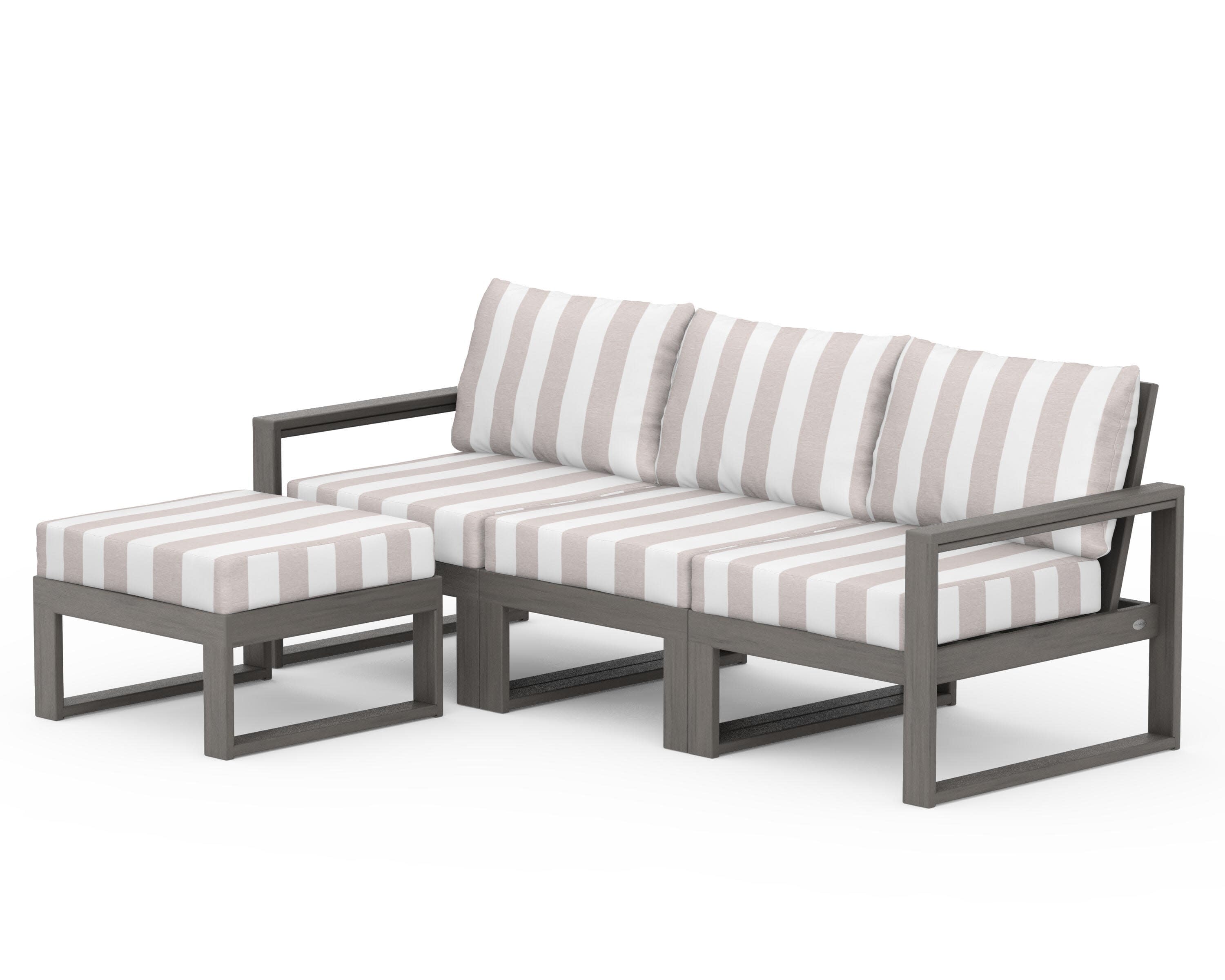 EDGE 4-Piece Modular Deep Seating Set with Ottoman in Driftwood / Cabana Stripe Dune Burlap