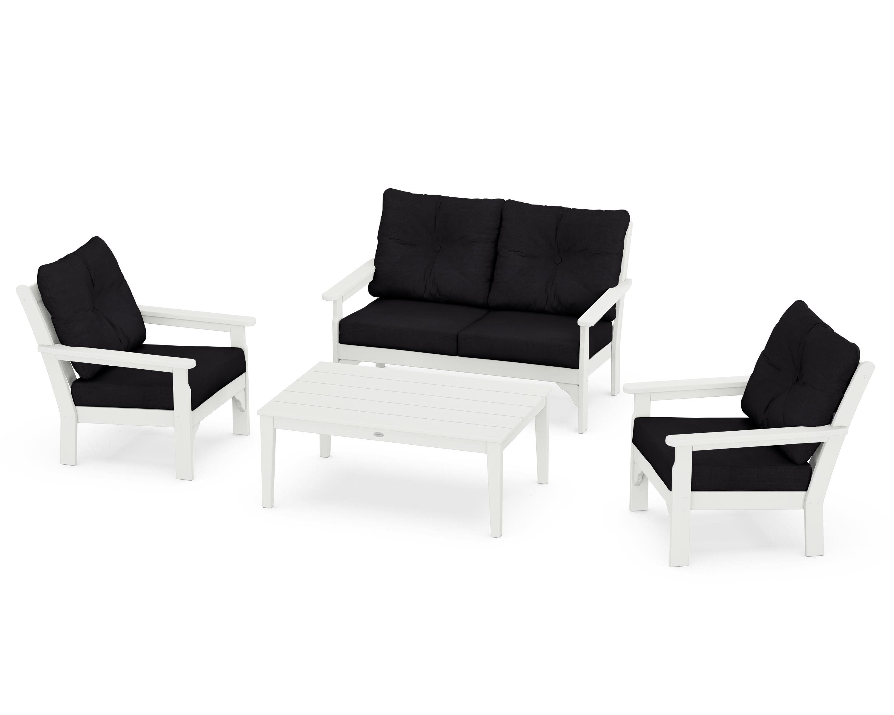 Vineyard 4-Piece Deep Seating Set in Vintage White / Midnight Linen