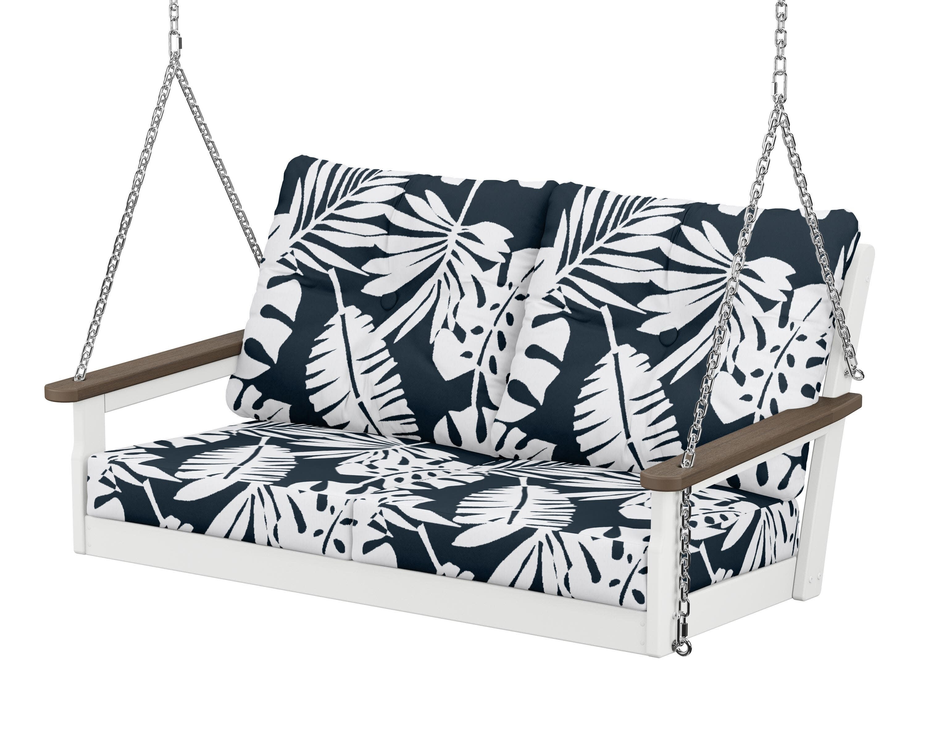 Vineyard Deep Seating Swing in White / Kona / Leaf Marine Indigo