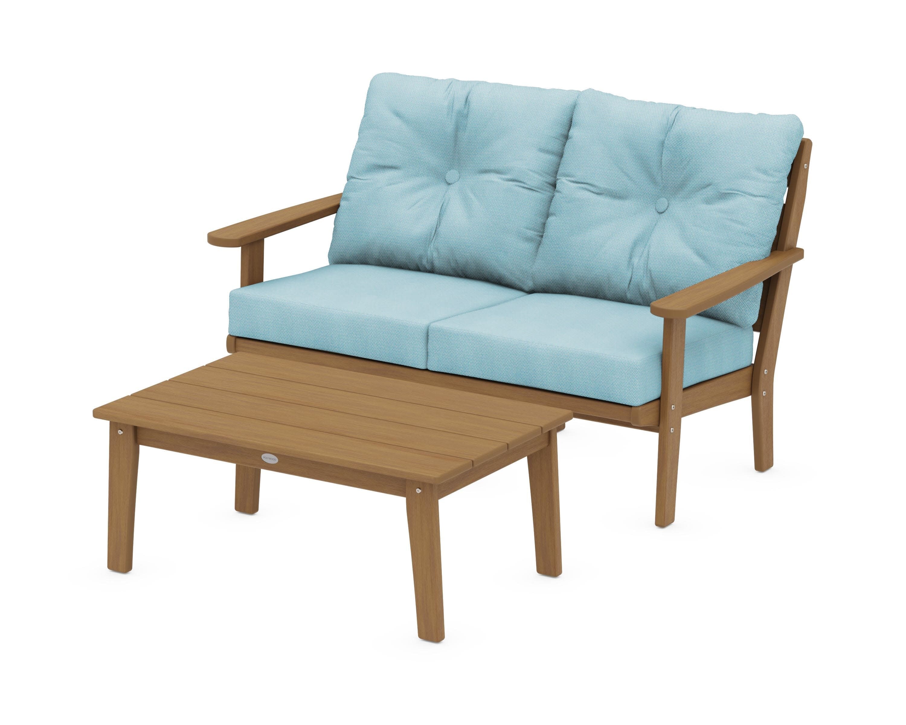 Lakeside 2-Piece Lounge Loveseat Set in Natural / Lattice Sky Blue