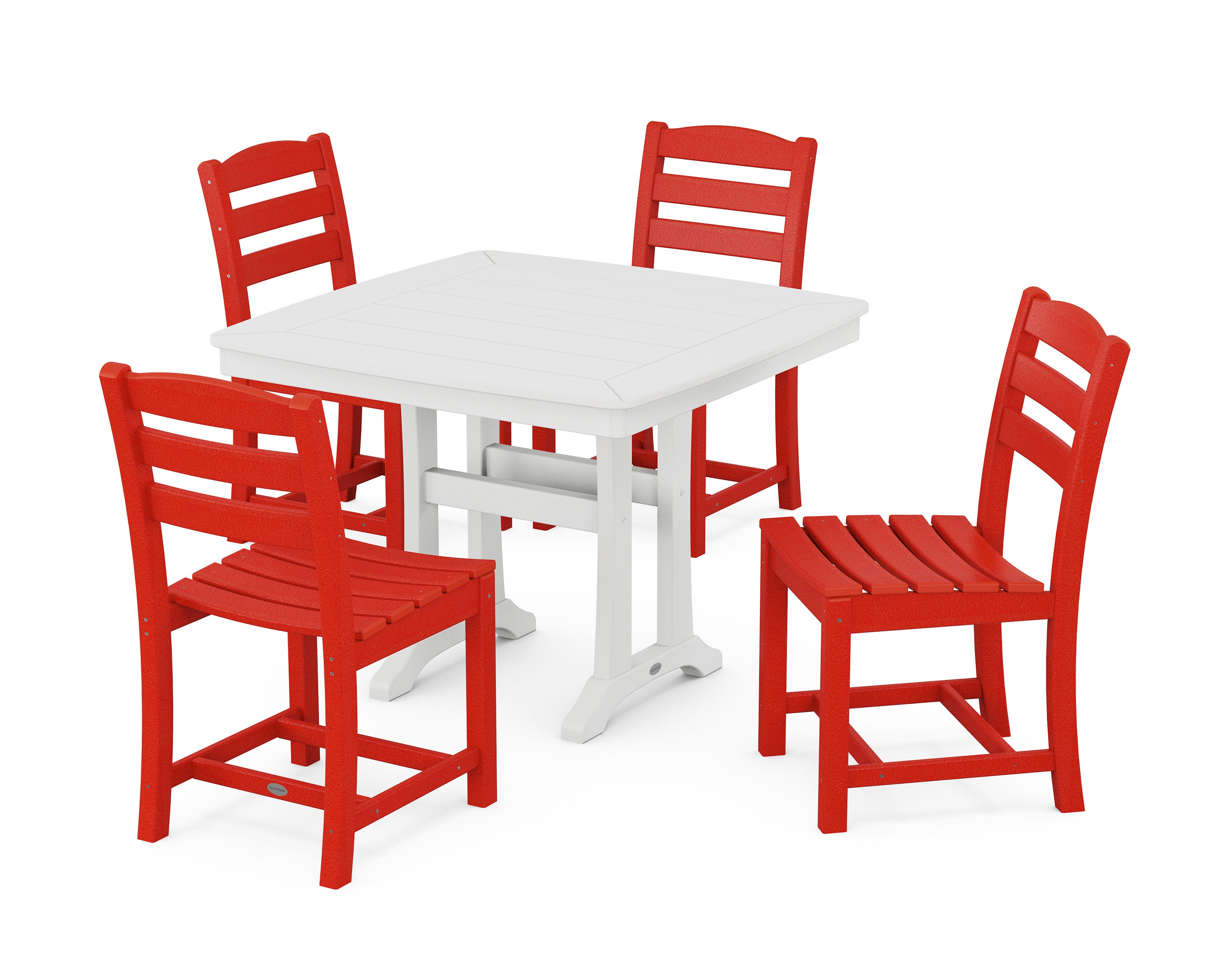 La Casa Caf Side Chair 5-Piece Dining Set with Trestle Legs in Sunset Red / White